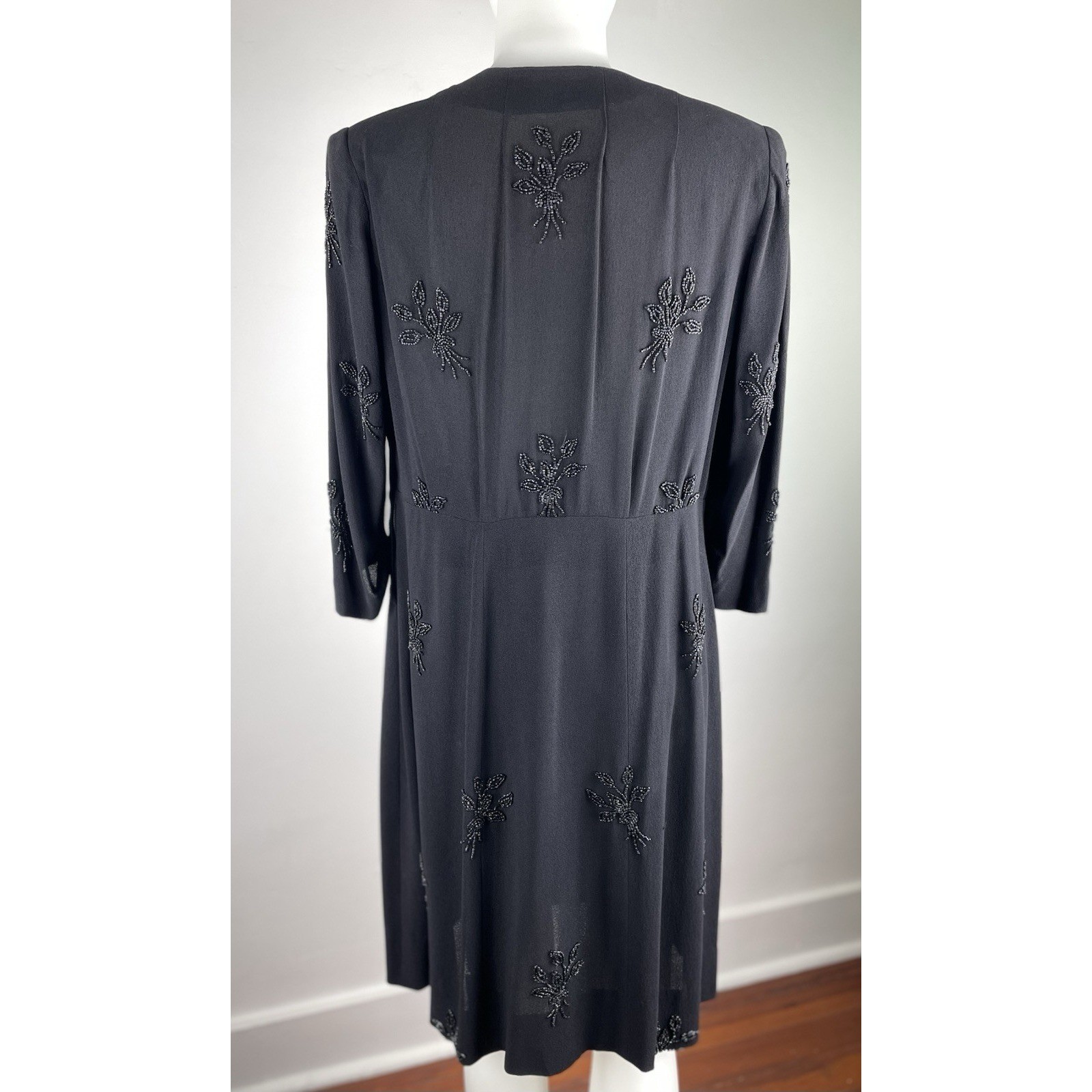 Vintage 40s Black Beaded Rayon Dress Beaded Formal Elegant READ