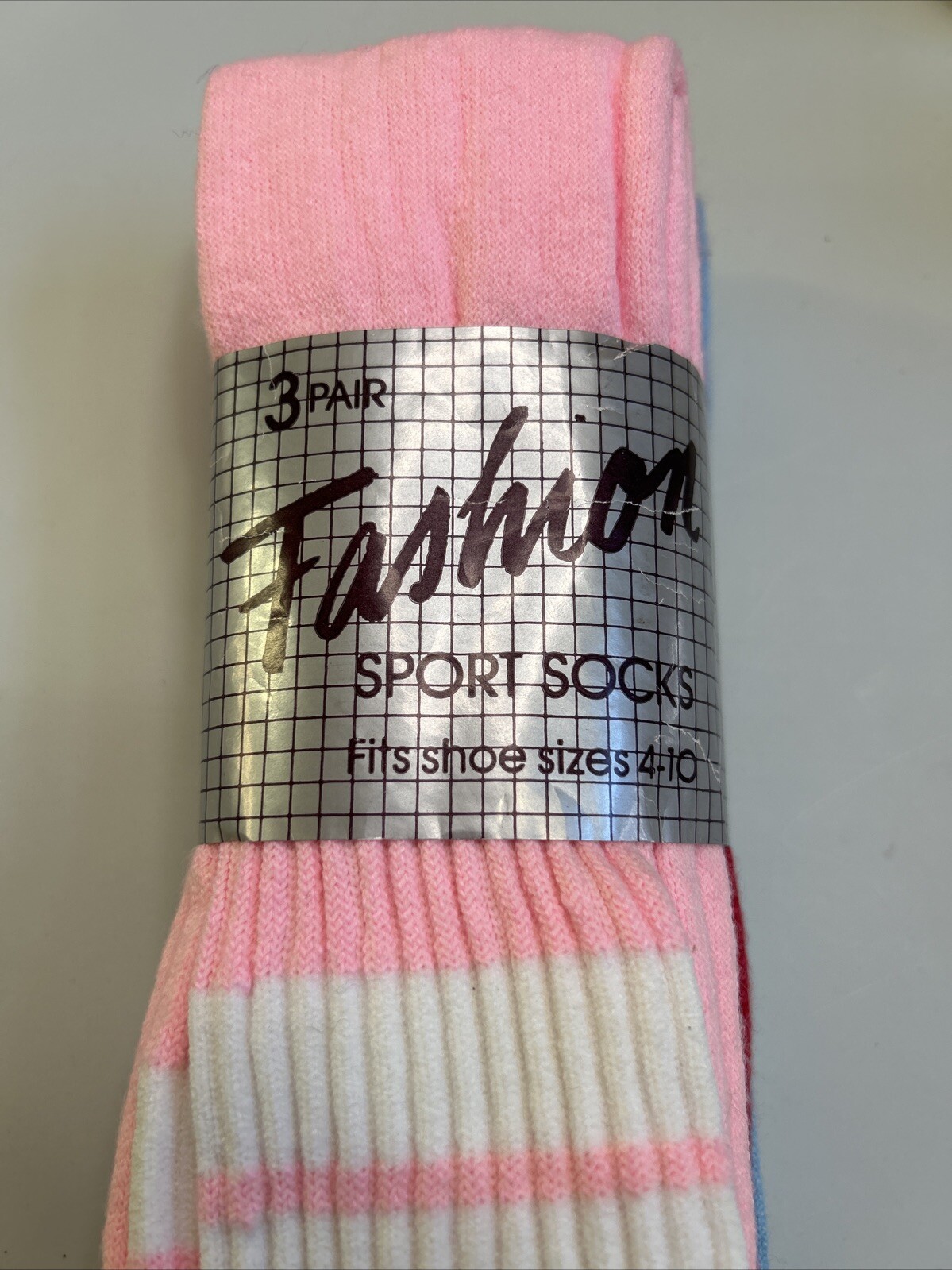 3 Pack! VTG Crew Sport Socks Multi- Color Acrylic Nylon 80’s 9-11 USA Made