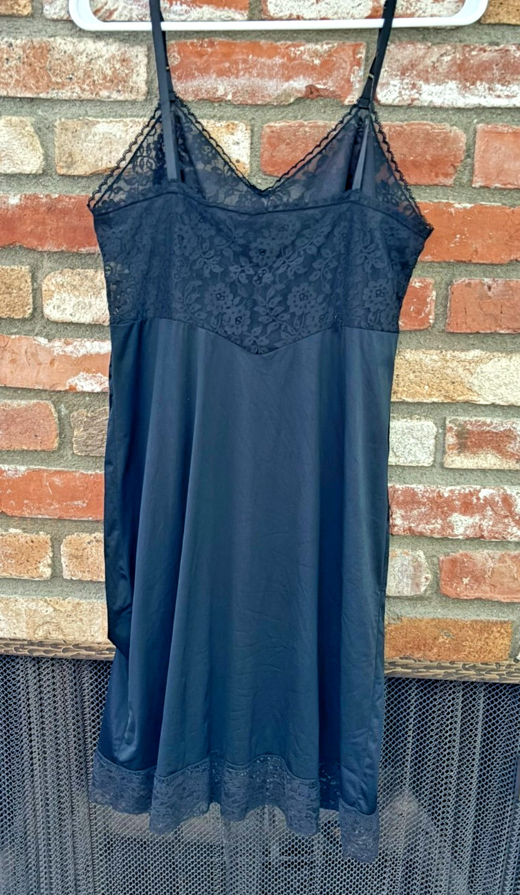 Luxurious Vintage 1960s Rogers Black Full Slip, Size 38, All-Lace Bust and Back!