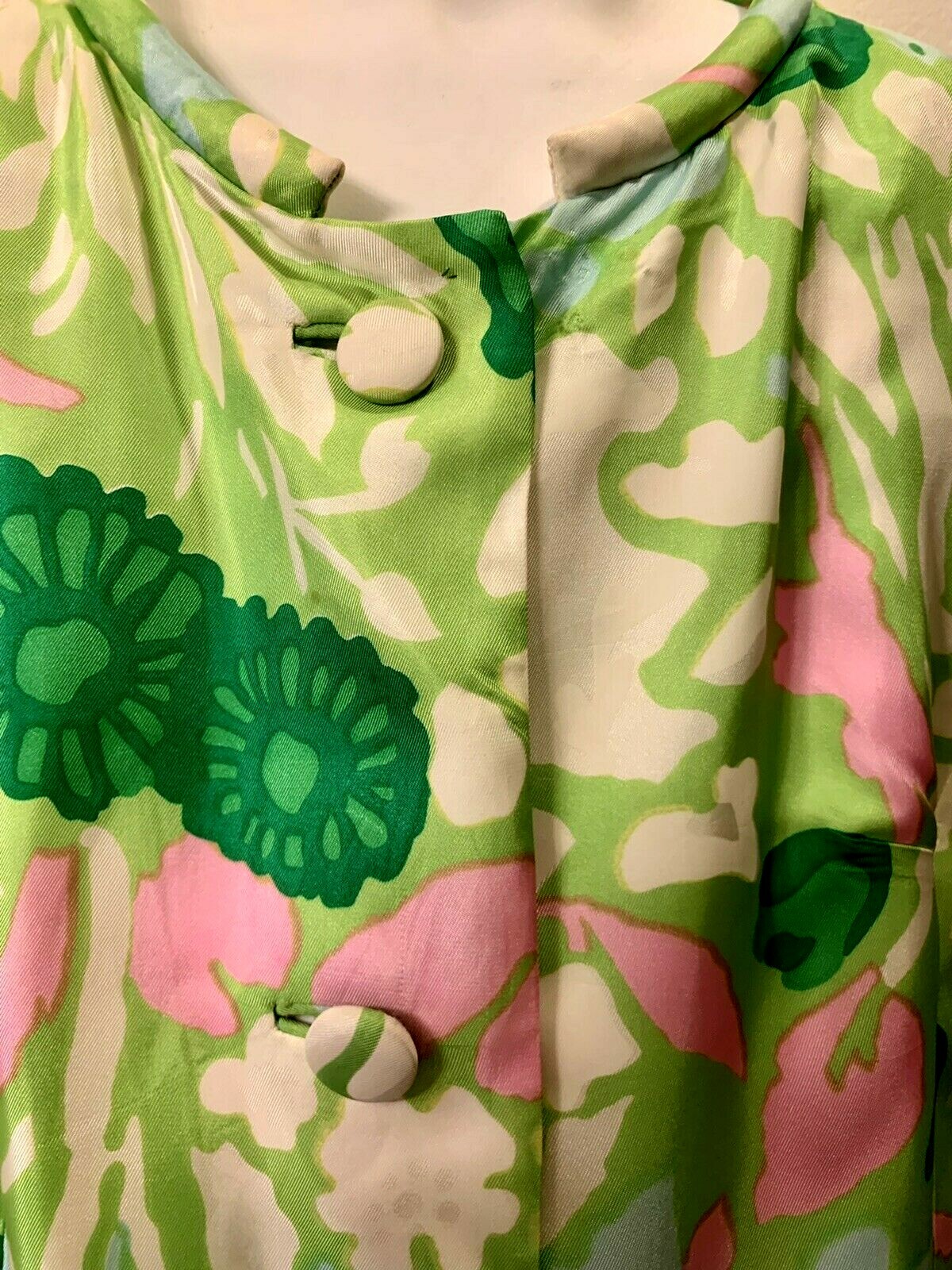 1960s Jacket COAT Small 3/4 Length TEFFTS MIAMI Flower Power Boho Green Pink Vtg