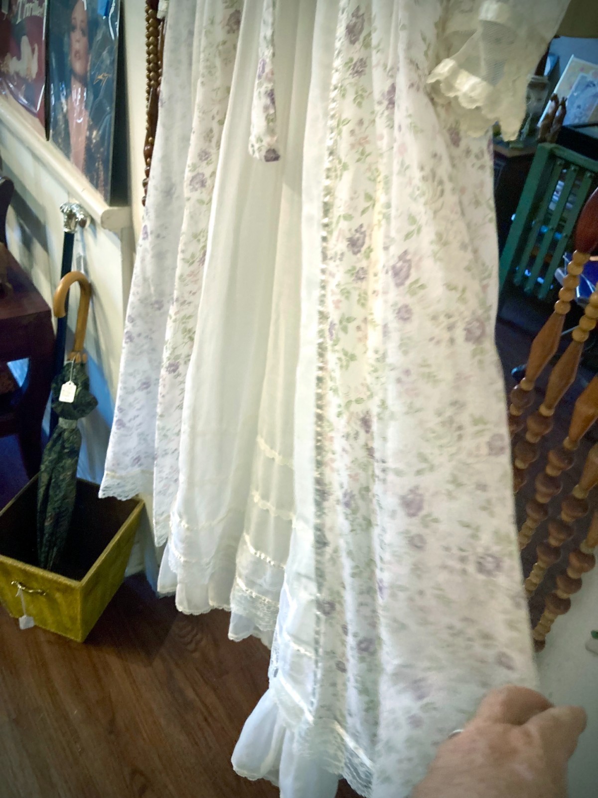 Vtg 70s Gunne Sax Jessica McClintock Floral Lace Corset Prairie Maxi Dress XXS