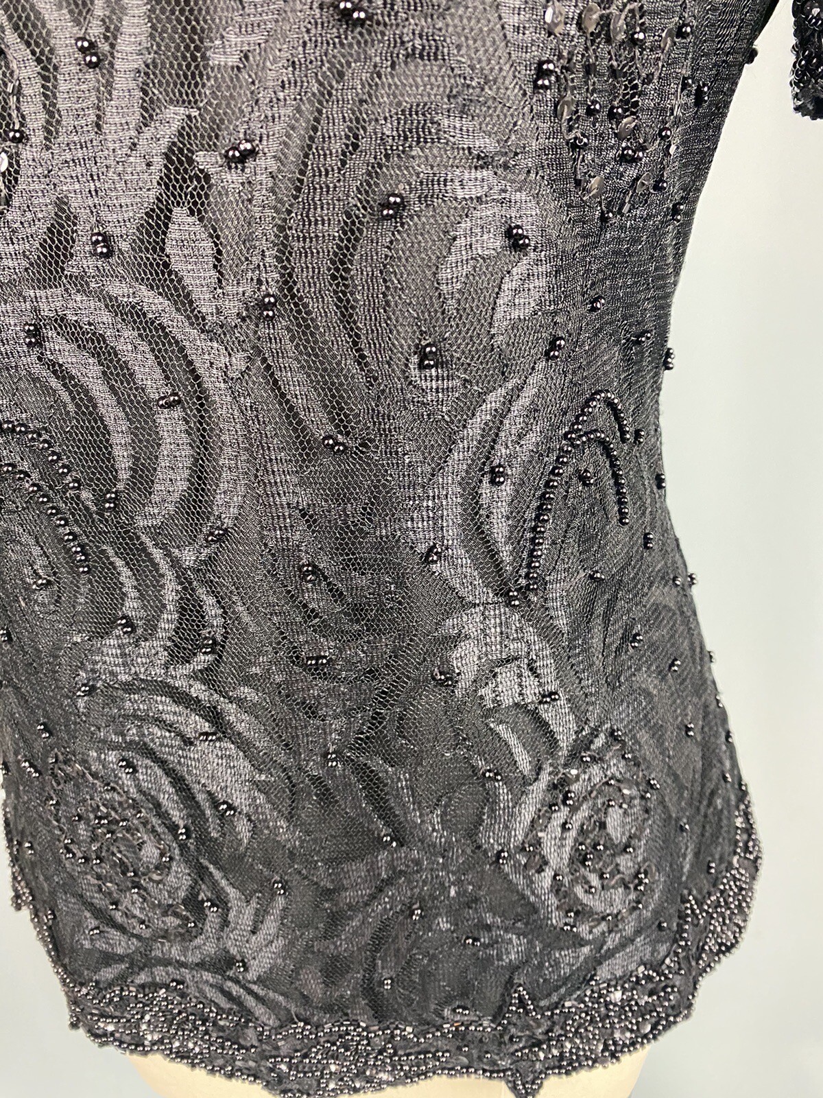 Vintage Beaded Top SIZE SMALL Rayon 80s 90S Shoulder Pad classic princess lace