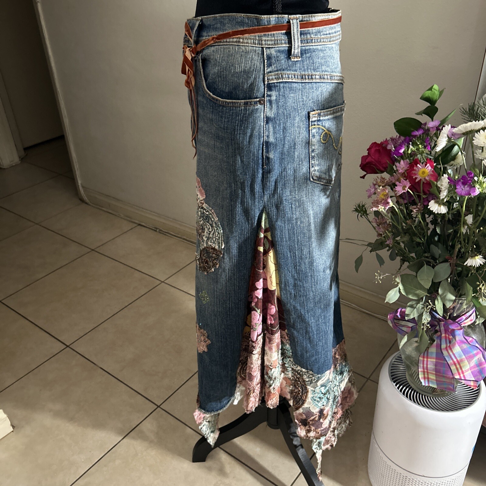 Alberto Makali 80s Vintage Embellished Designer Denim Jean Skirt Sz 8 RARE