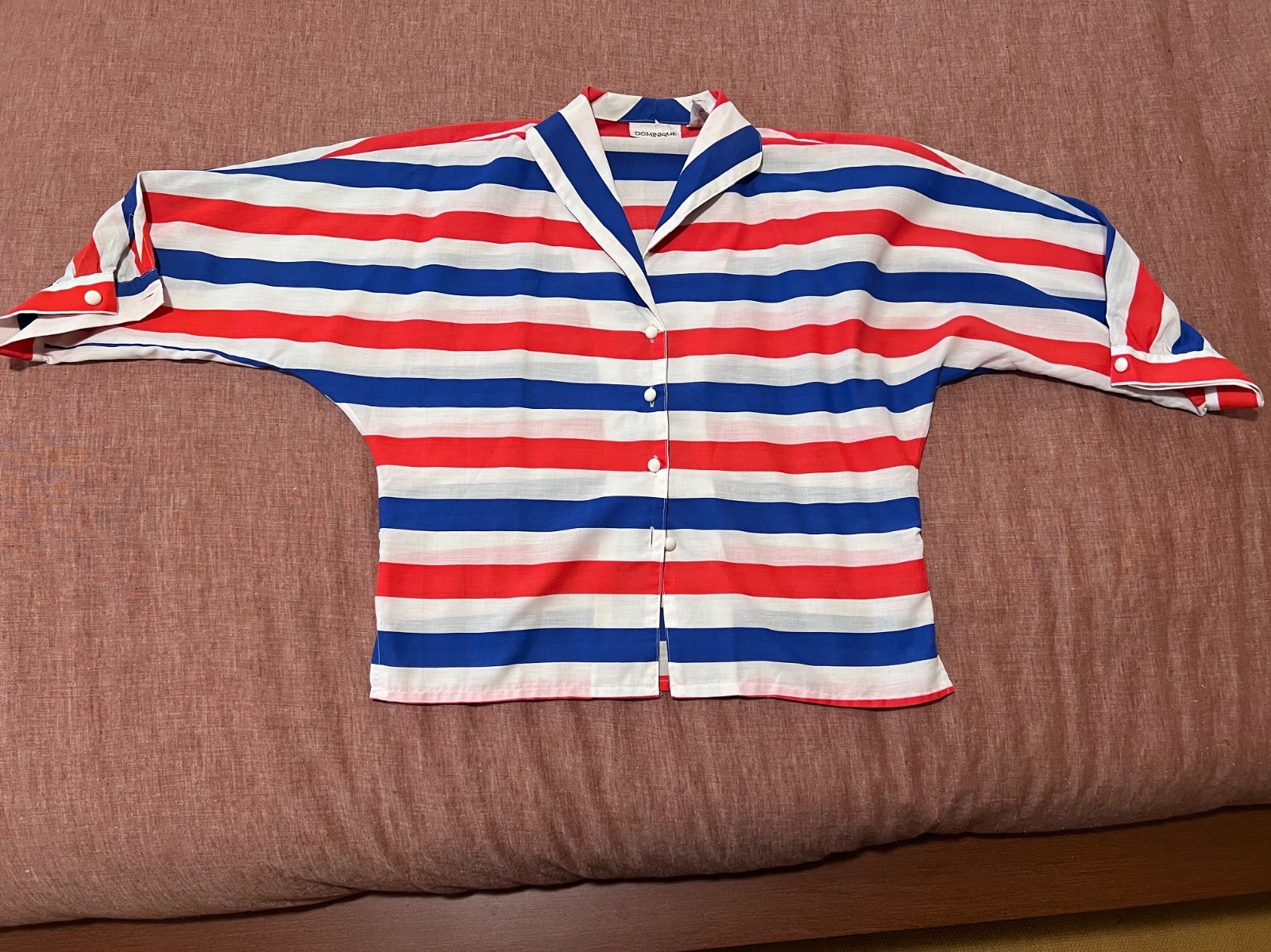 Vintage red white and blue French shirt by Dominique with 3/4 Harlequin sleeves
