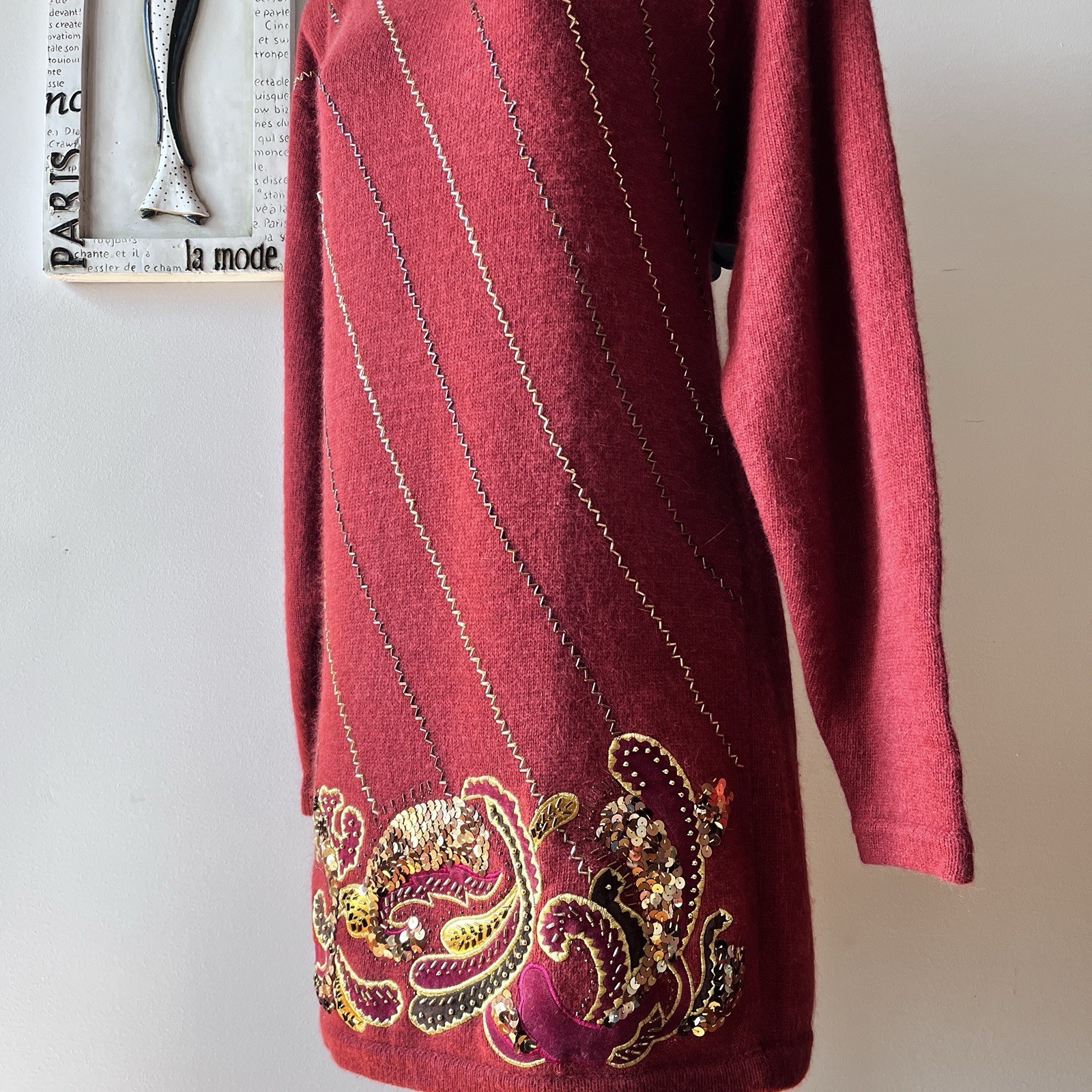 Vintage 80s Marisa Christina Collection Lambswool Sequin Sweater Dress Sz M