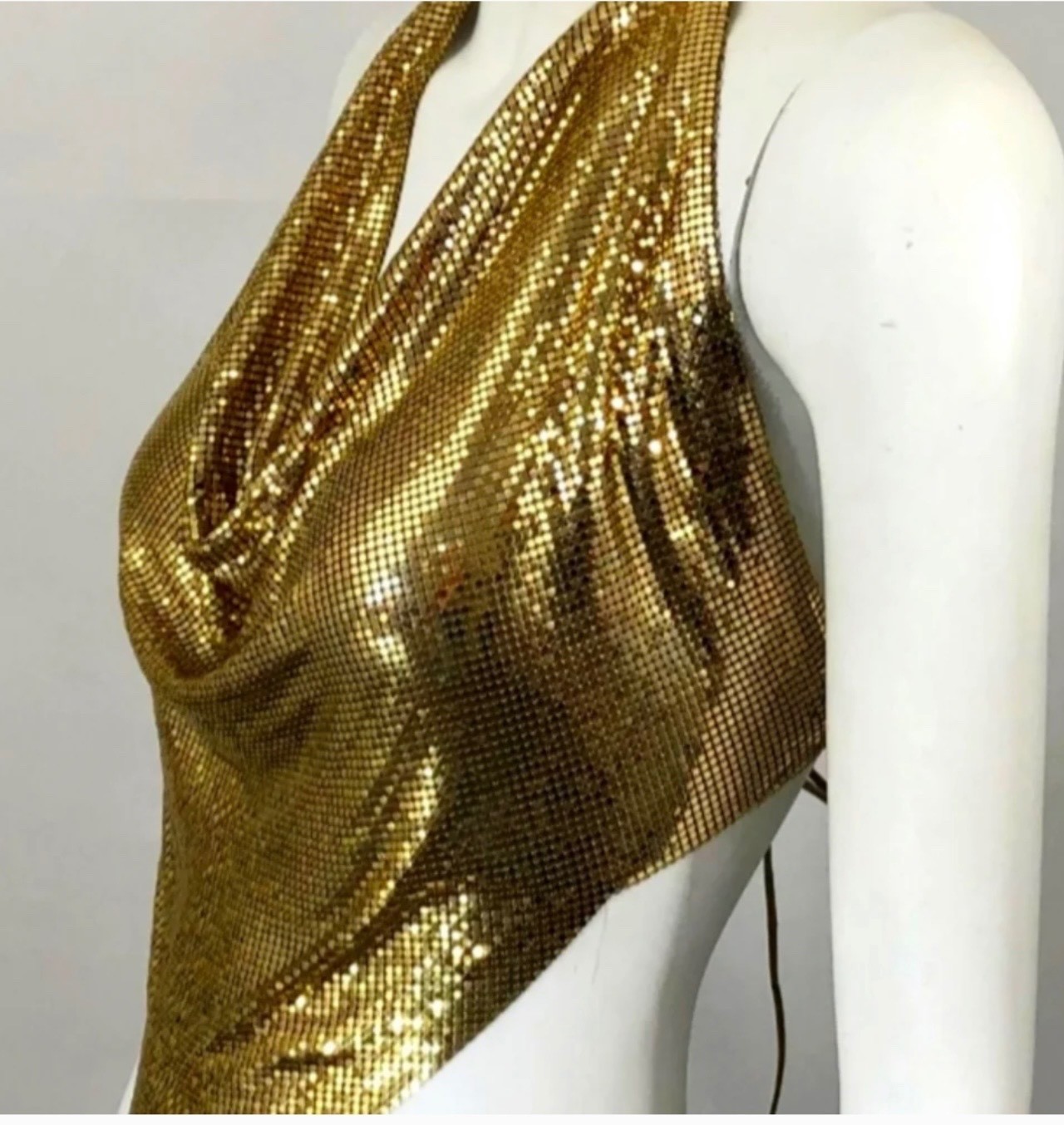 Whiting & Davis Vintage 80’s Gold chain mail metal mesh Halter Top with box