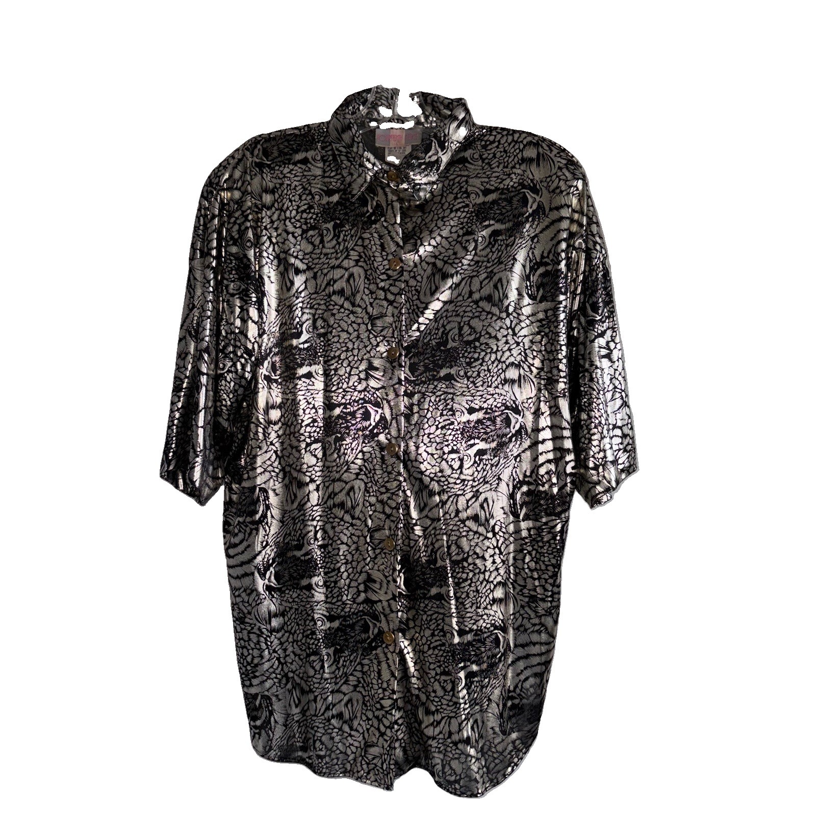 Vintage 80’s Women’s Silky Metallic Animal Print Blouse Size Large Golden Girls