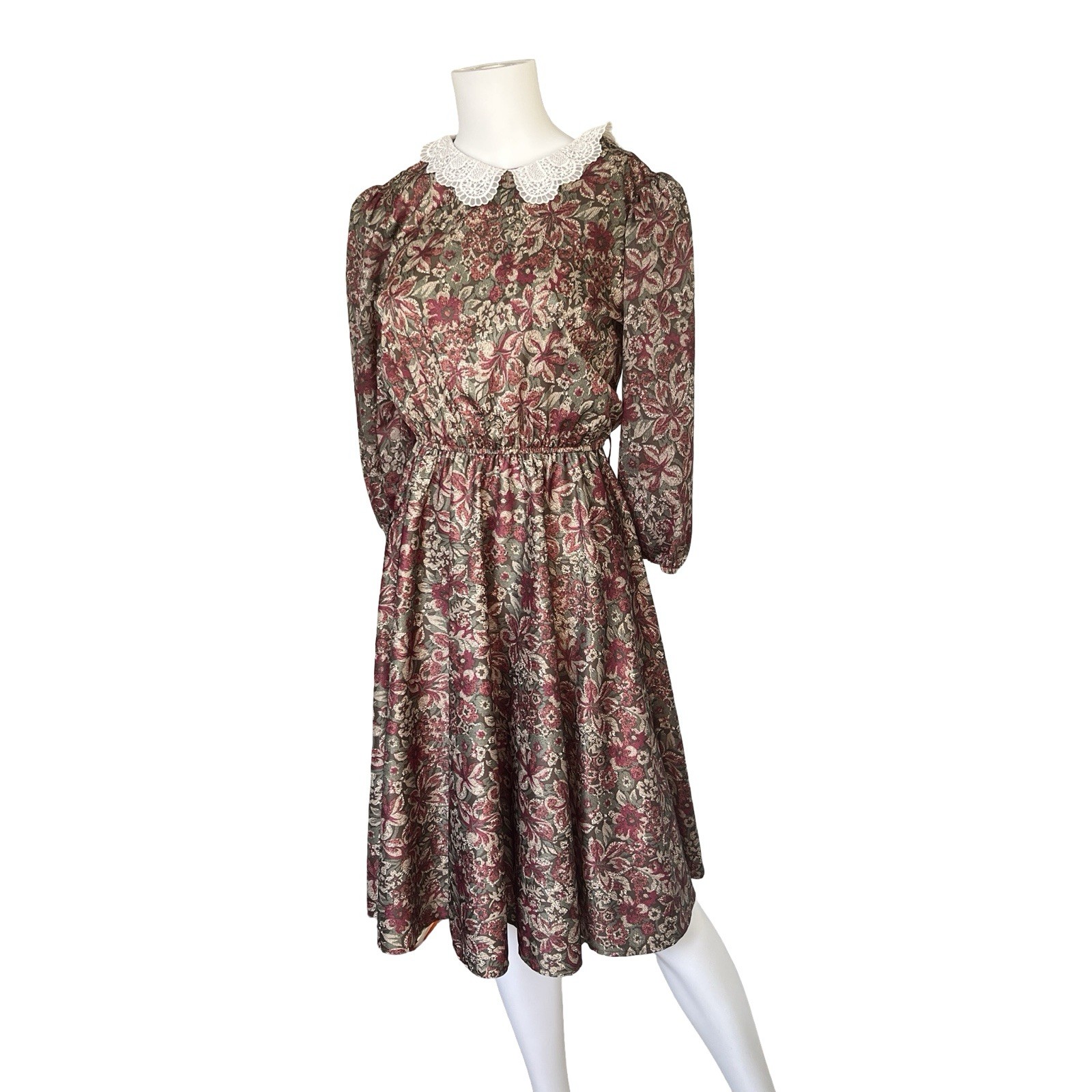 Vintage 80s MCS Ltd Dress Red Green Floral Womens Size 10 Petite 10P