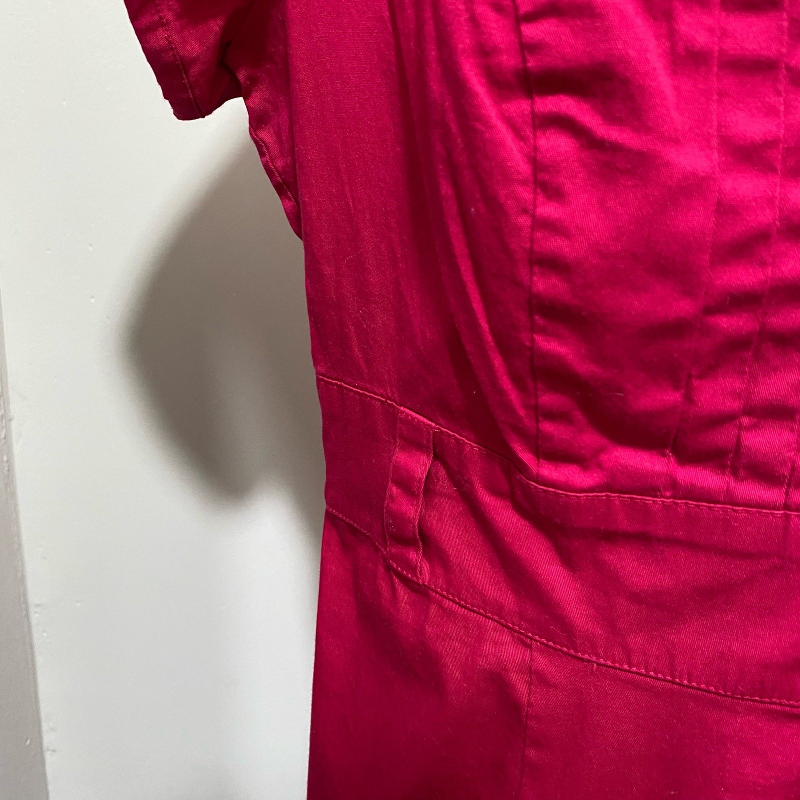 Vintage Robbie Bee Mini Dress Size 12 Fuchsia Pink Snap Closure Collared 1980s