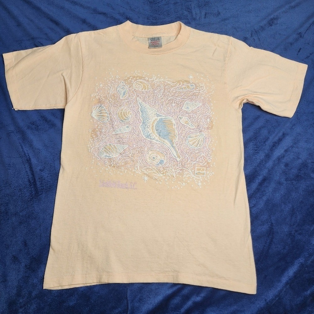 Vintage Oneita Litchfrild Beach N.C. Peach Tee Large