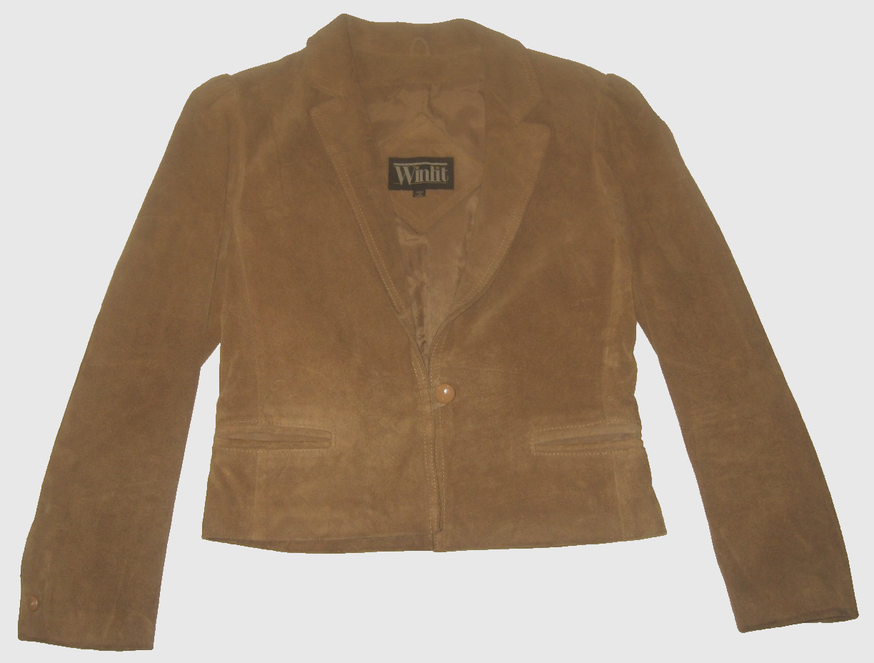 Vintage 80s WINLIT Light Brown Sueded Leather Cropped Deeply V-D Jacket 9/10