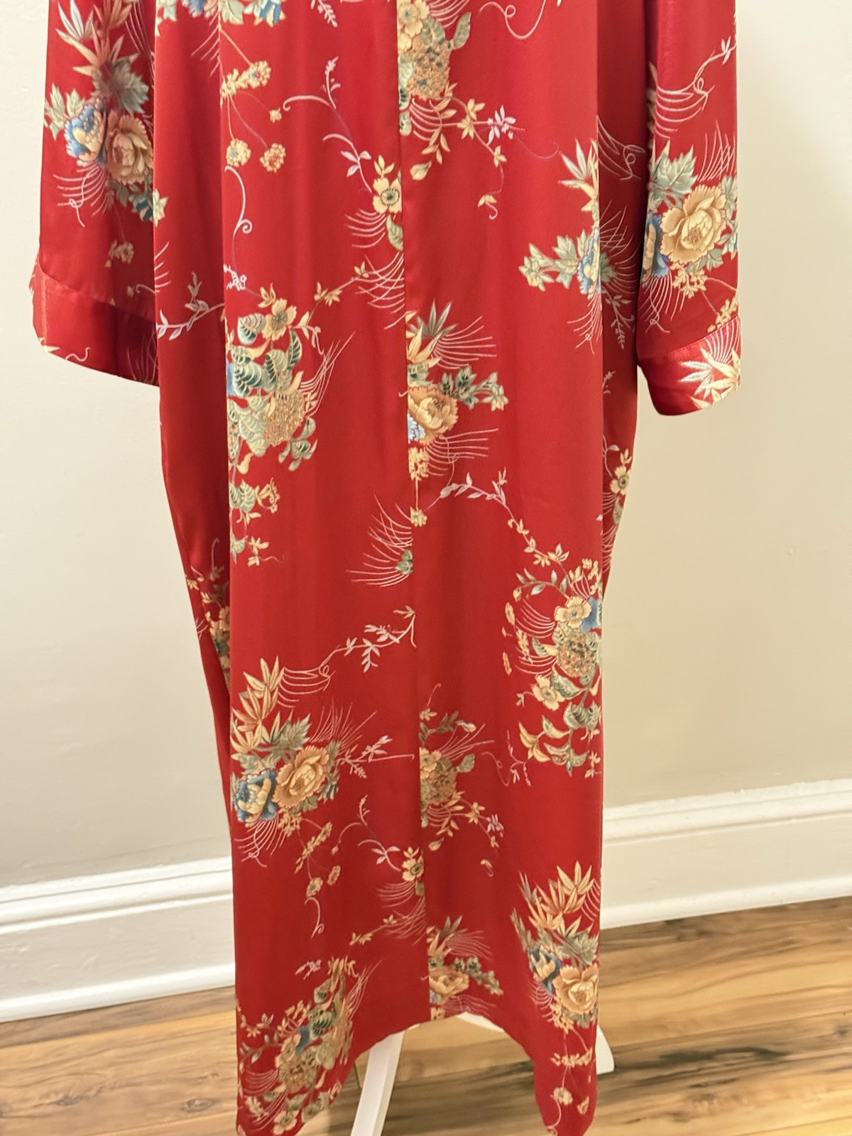 Vtg Lejaby Paris Caftan Mumu Maxi Dress Kimono Asian Inspired Chrysanthemum Red