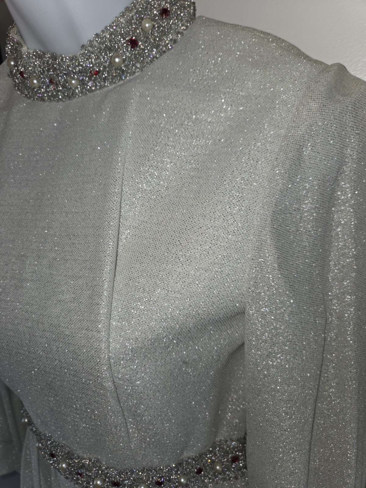 Vtg 60s 70s Judy Gibbs Sparkly Silver Metallic Wide Leg Palazzo Jumpsuit Glam S