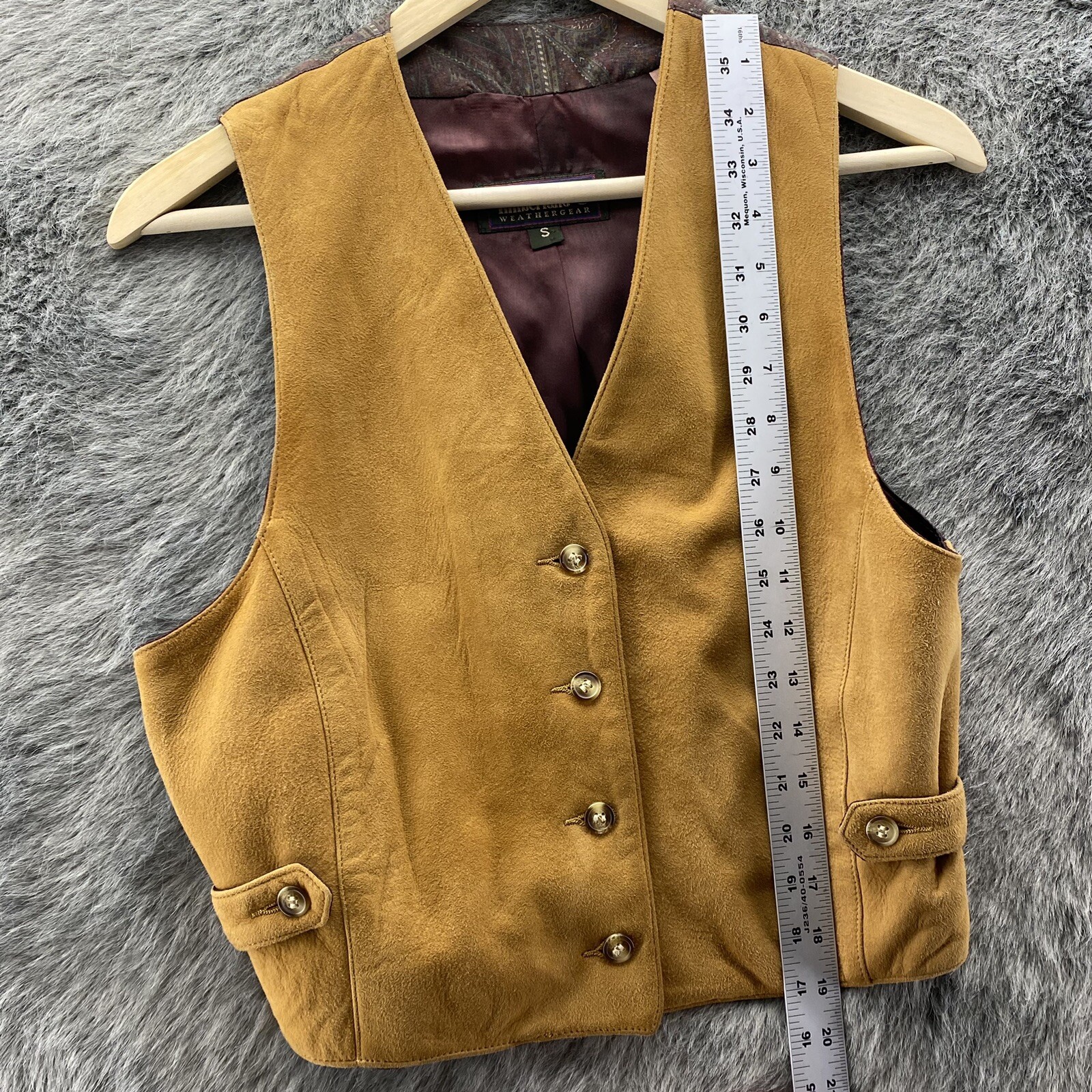 Timberland Tan Lambskin Leather Vest Weather Gear Paisley VTG Western Womens S