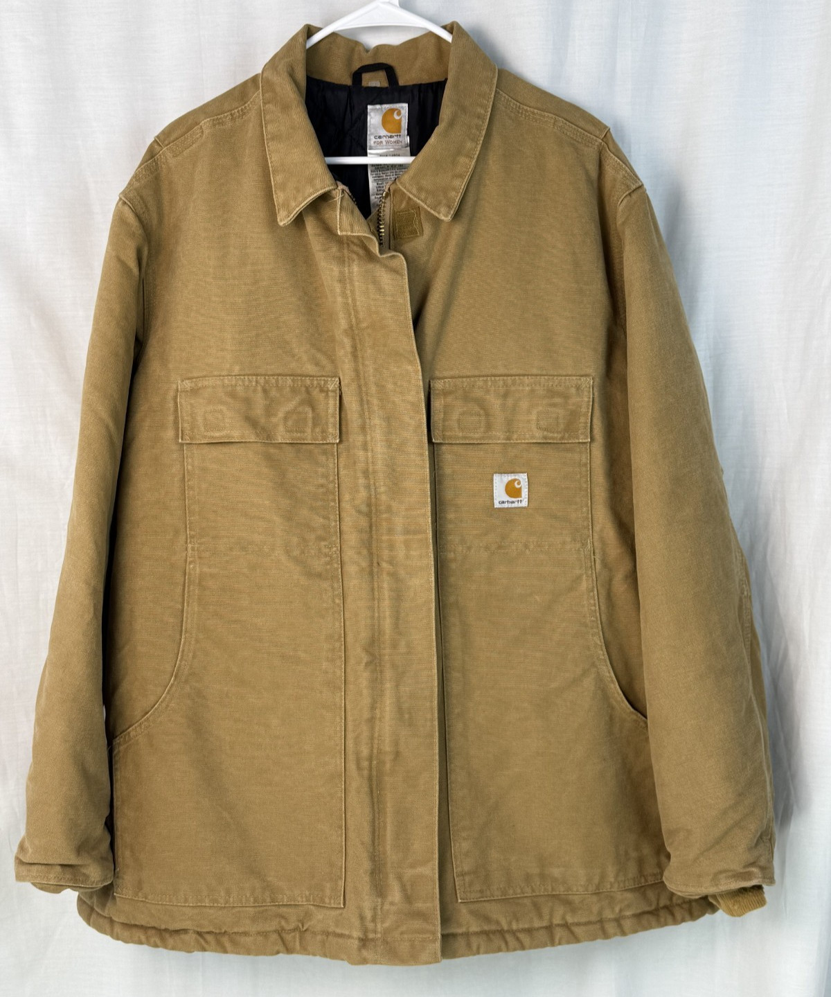Vtg Carhartt for Women Canvas Camel Quilted Coat RN14806 Sz 2XL