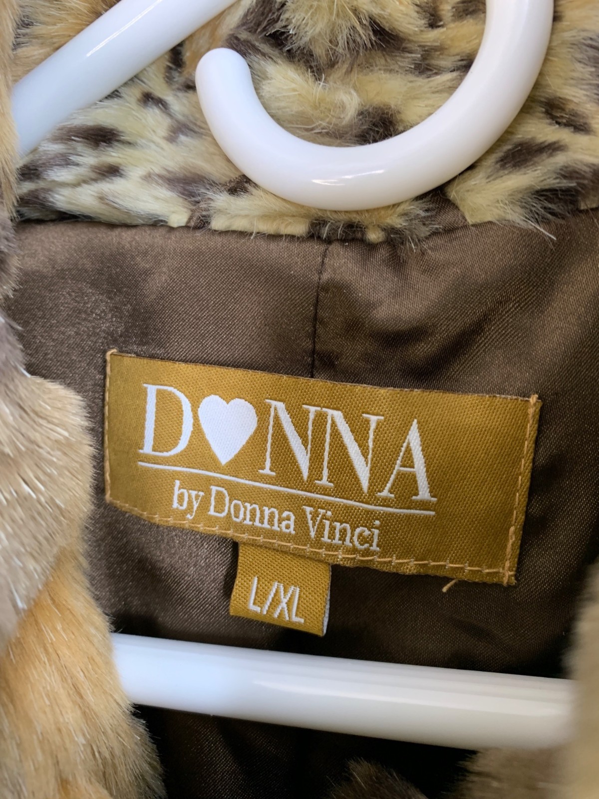 VTG Y2K Donna Vinci Faux Fur Animal Print Swing Coat L/XL A-Line Tiered GUC