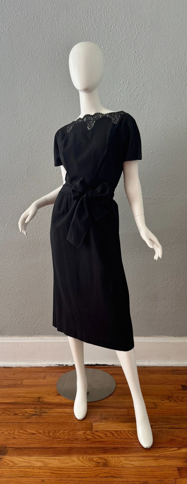 Vintage 60s Black Plunging Bow CHARLES COOPER Cocktail Party Dress M