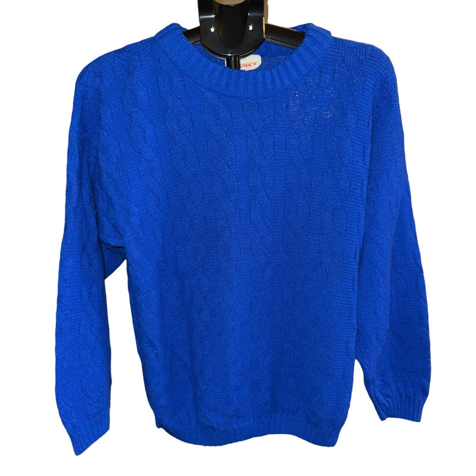 Vintage 90s Women’s Sweater Spunky Size Large Bright Blue Pattern USA Made