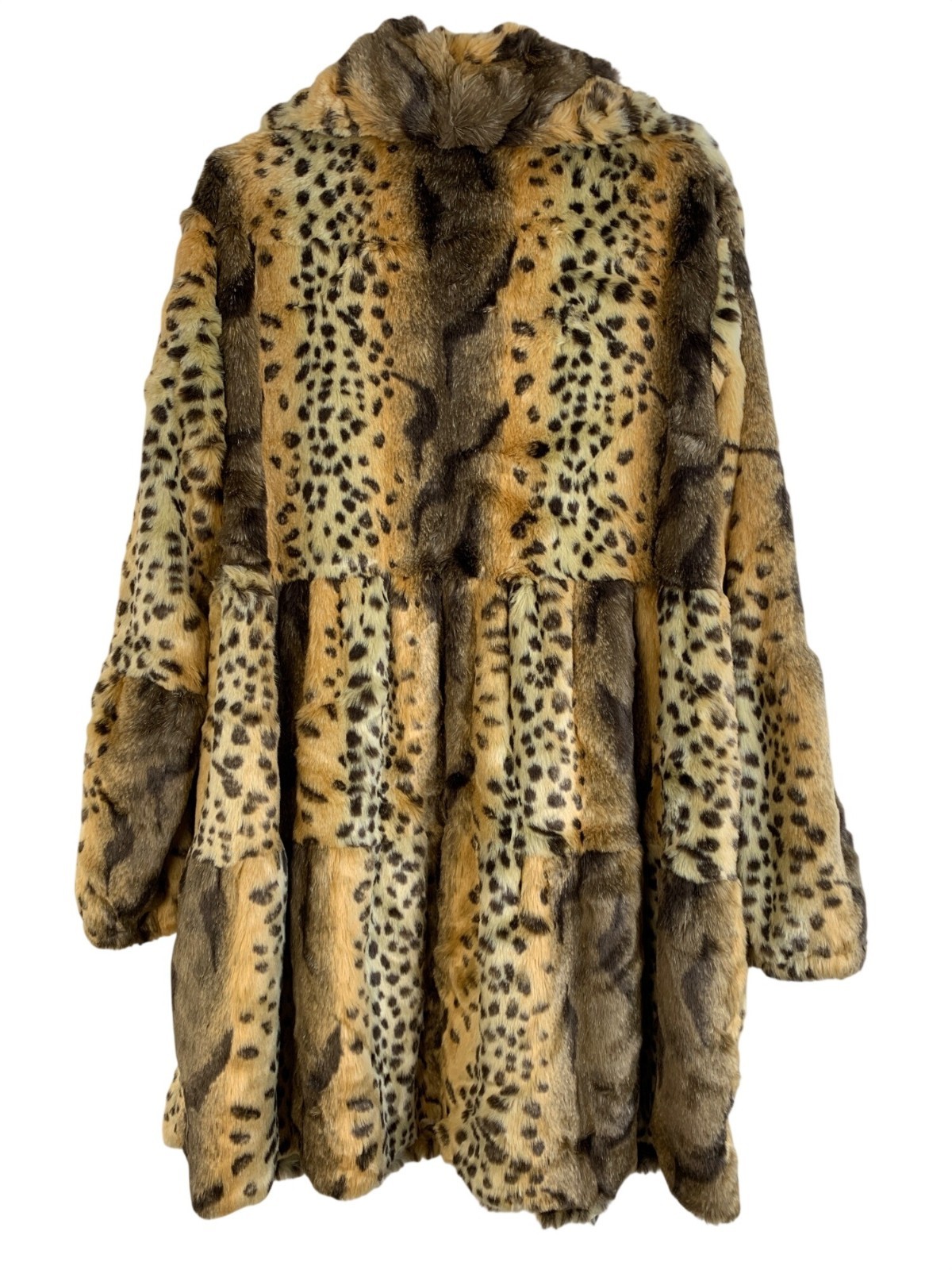 VTG Y2K Donna Vinci Faux Fur Animal Print Swing Coat L/XL A-Line Tiered GUC