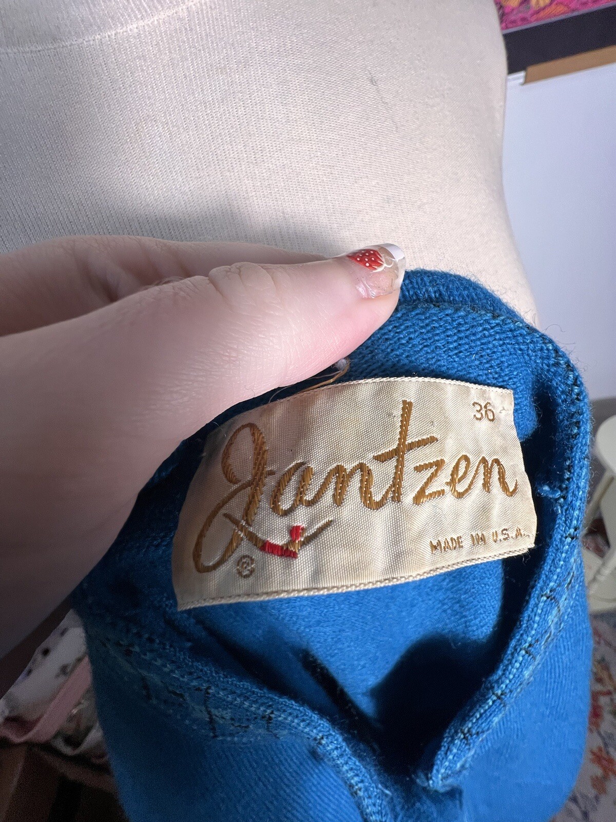 Vintage 1950’s Knit Set Jantzen Blue Sweater And Skirt S / M