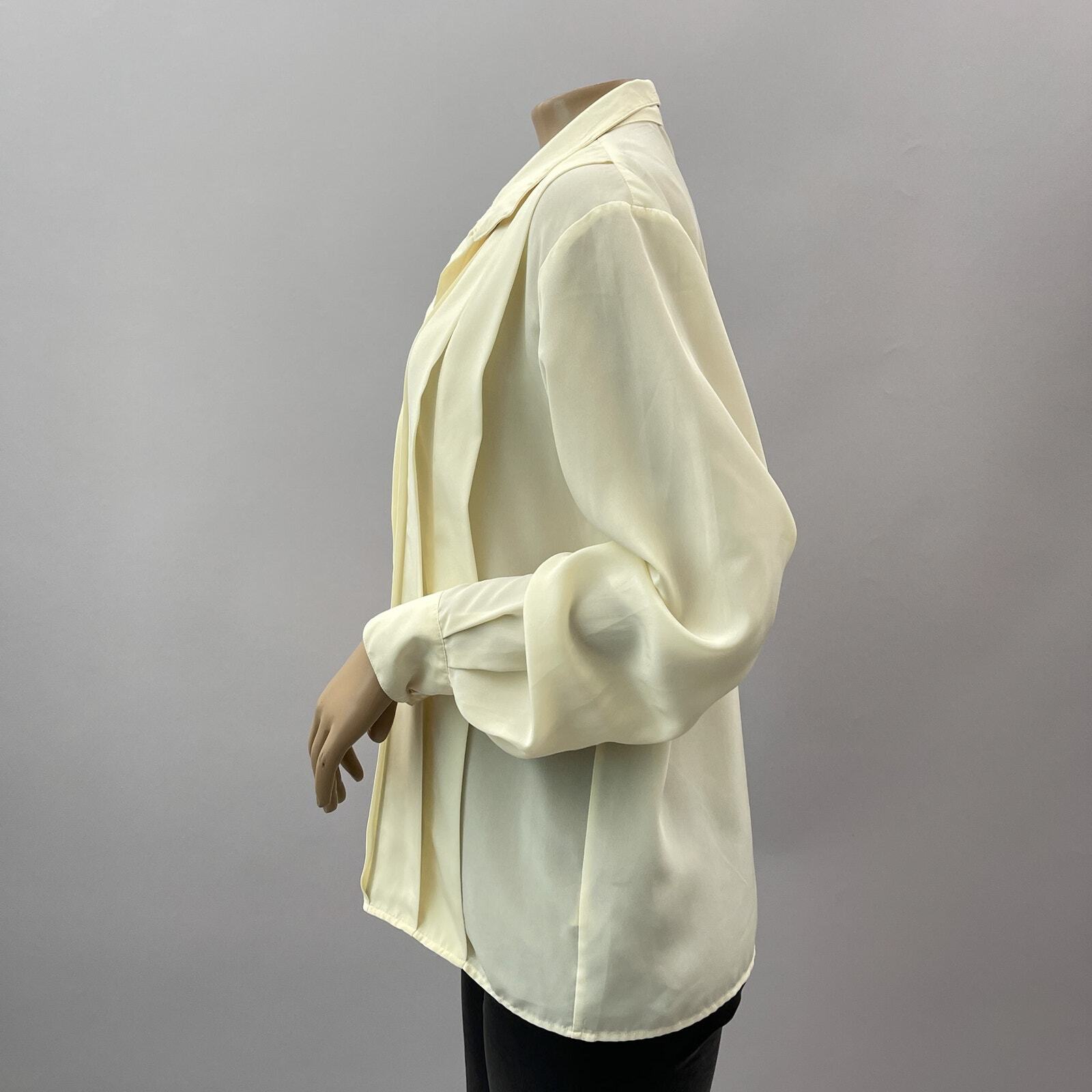Pierre Cardin Vtg Top Women 10 Cream Button Up Shirt Ruffle Pleat Secretary