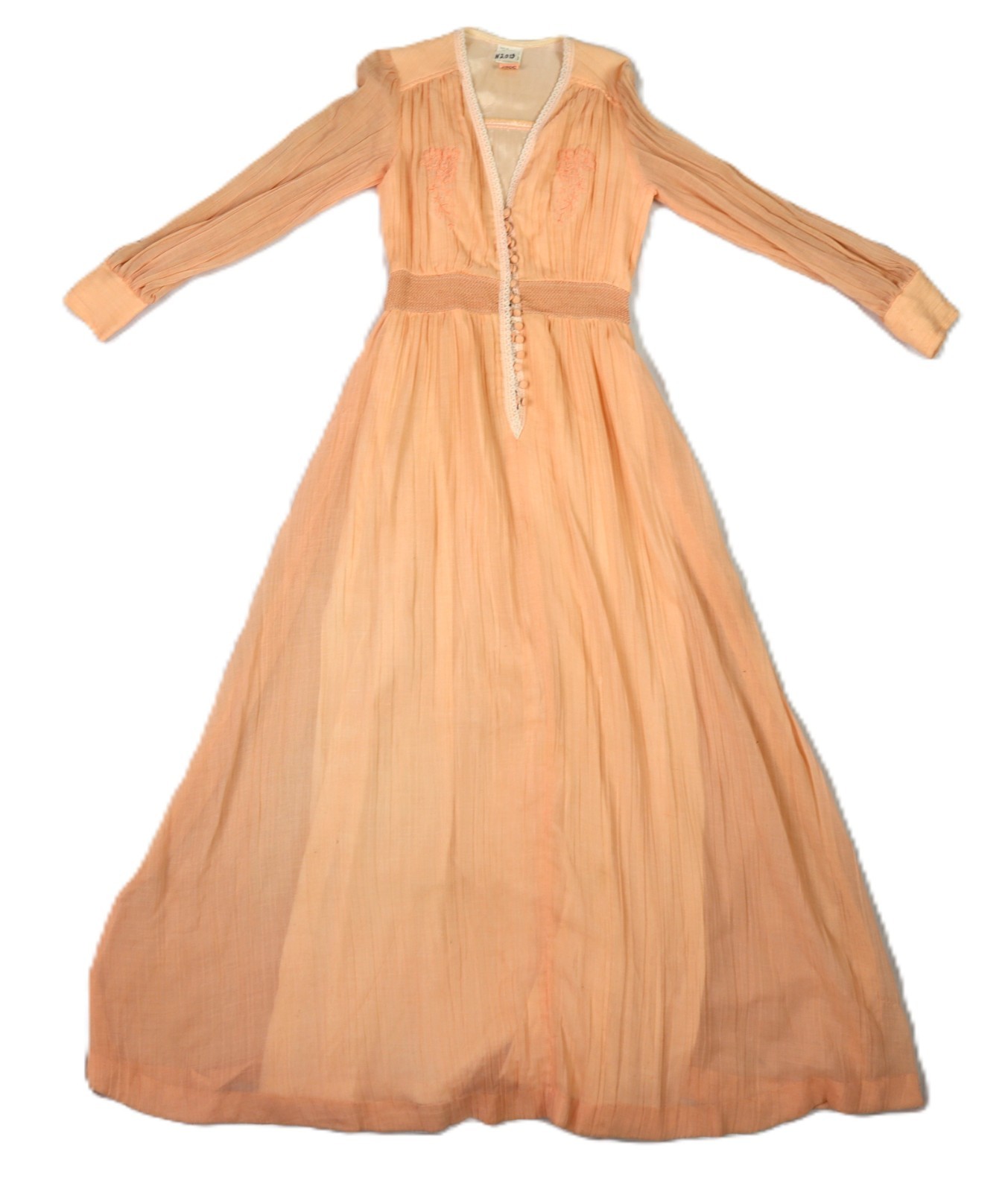 VTG 70s This Is Yours 4 S Cottage Core Prairie Peach Lace Trim Long Maxi Dress