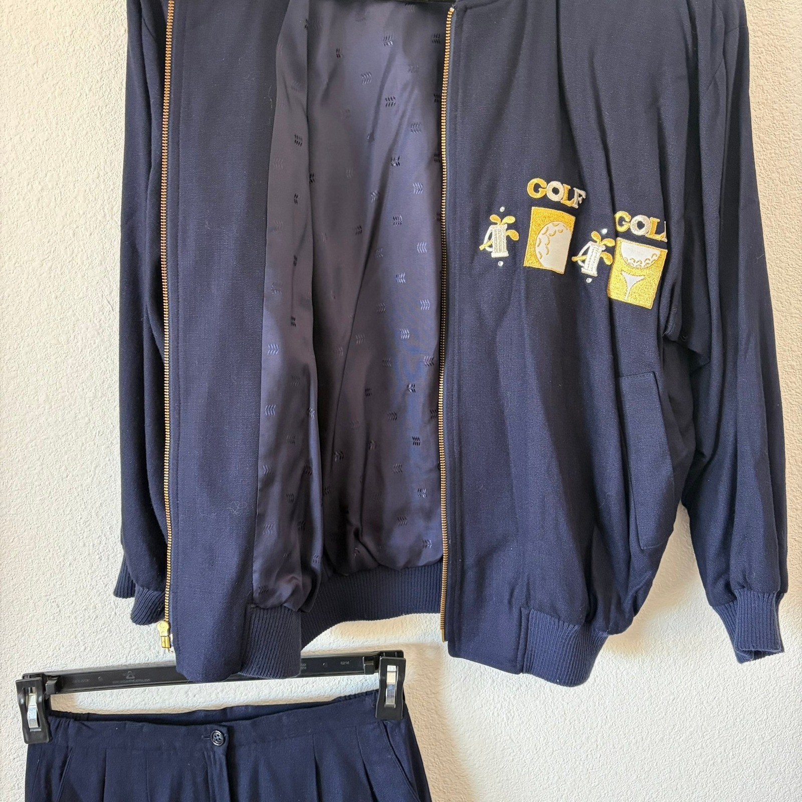 Embroidered Vintage Golf Jacket & Shorts Set Women Small Navy Blue Country Club