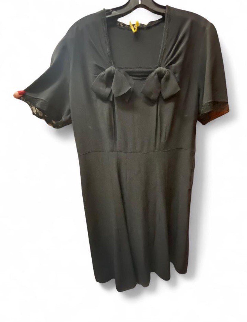 1940’s WW2 Era Black Dress With Bow Details