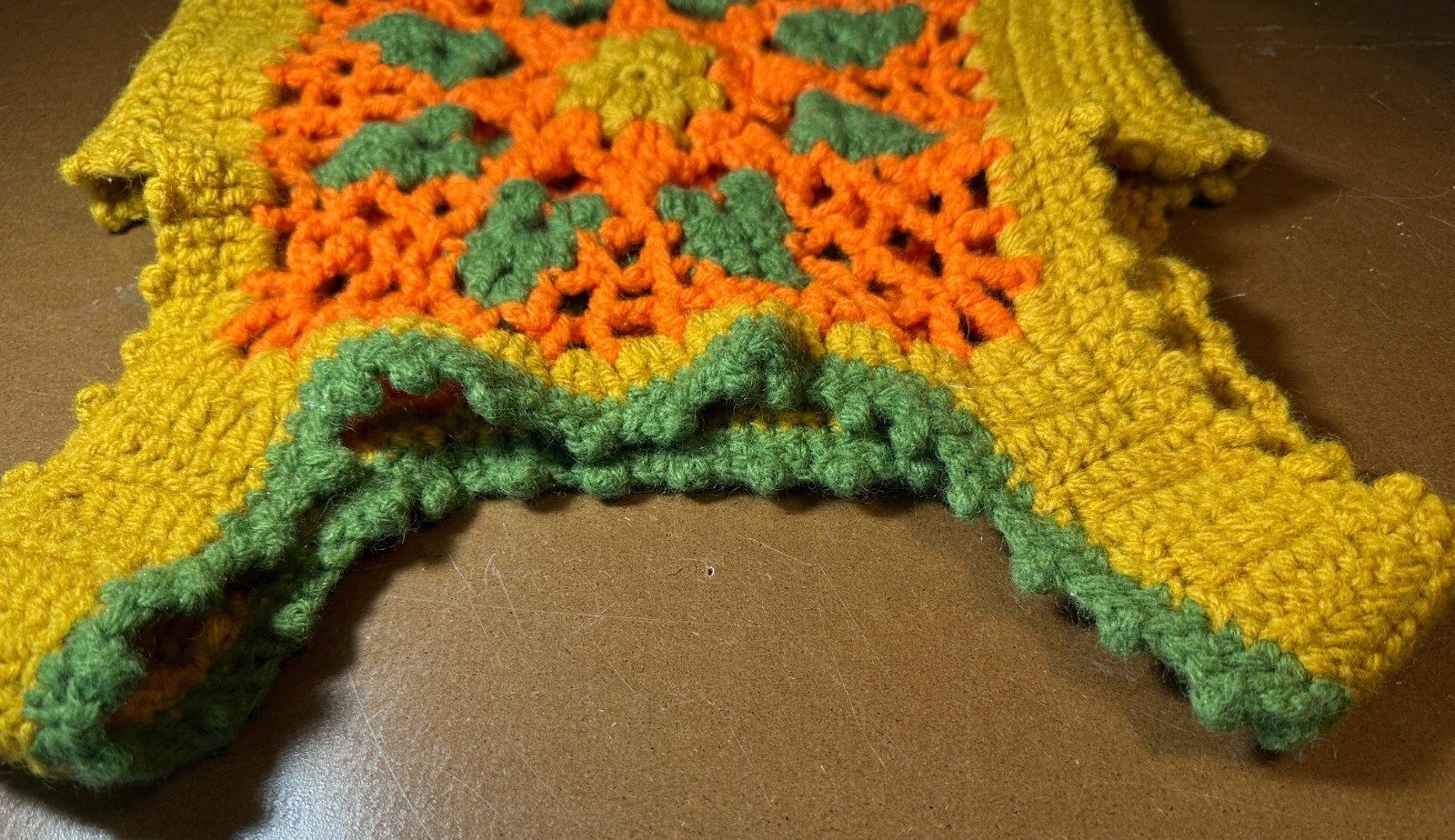 Crochet Vest vintage Handmade Granny Square Green Yellow orange size small?