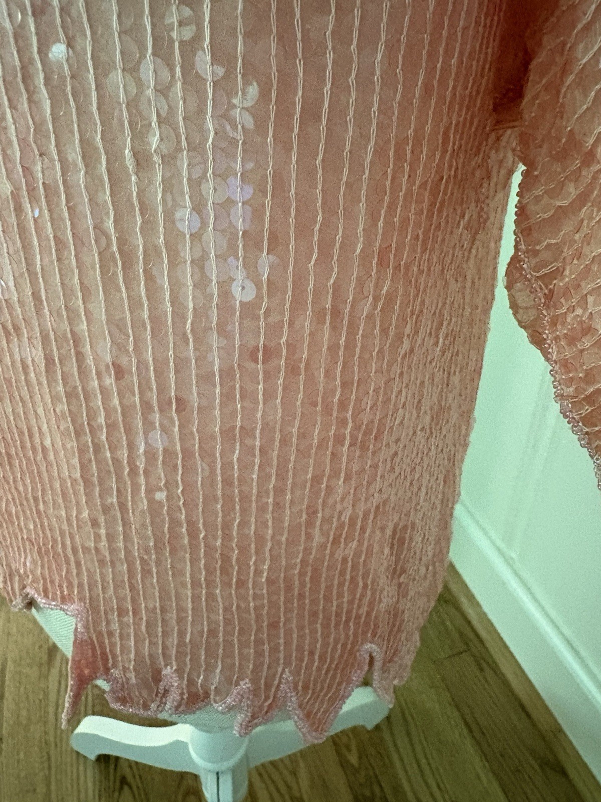 Vintage 80s Hand Beaded 100% Silk Top Pastel Pink Sequin. NWT!M Deadstock. India