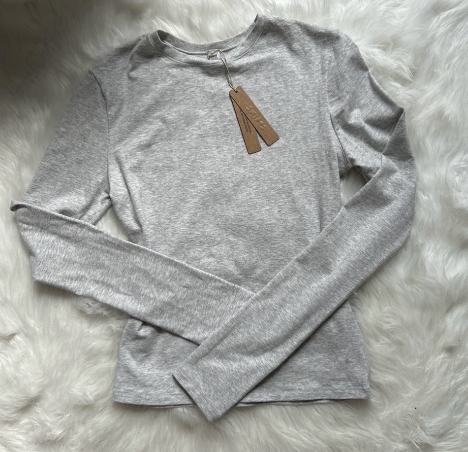 NWT SKIMS Cotton Jersey Long Sleeve T-Shirt | Size XS | Light Heather Grey | NEW