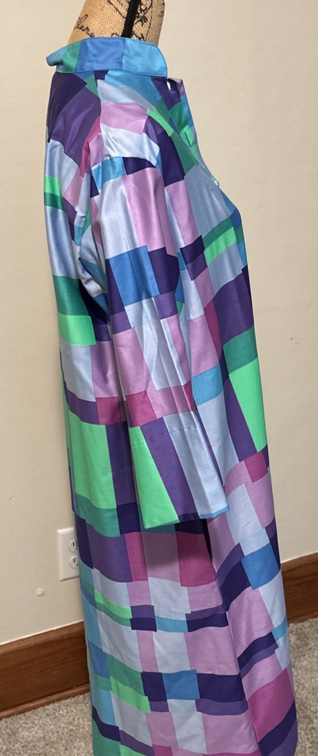 Vintage Fab 60s/ Catherine Ogust Blue color block cotton Caftan Medium size.
