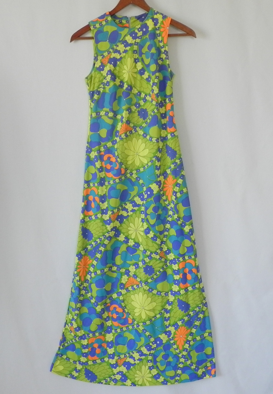 Vtg Hippie Maxi Dress Summer Vibrant Multi-Color Floral Sleeveless Size XS