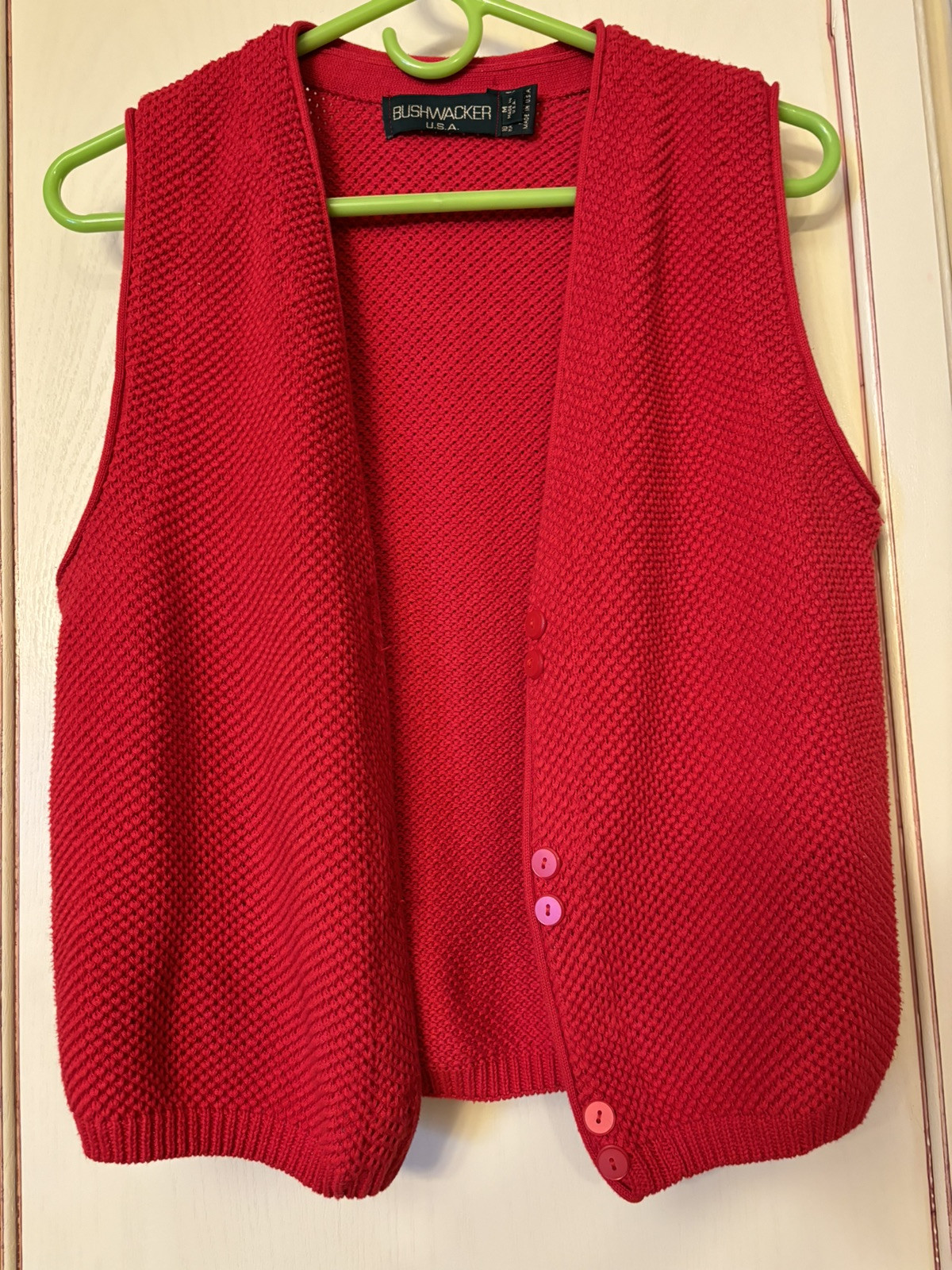 Vintage BUSHWACKER Original Red Grandpa Style Sweater Vest Medium