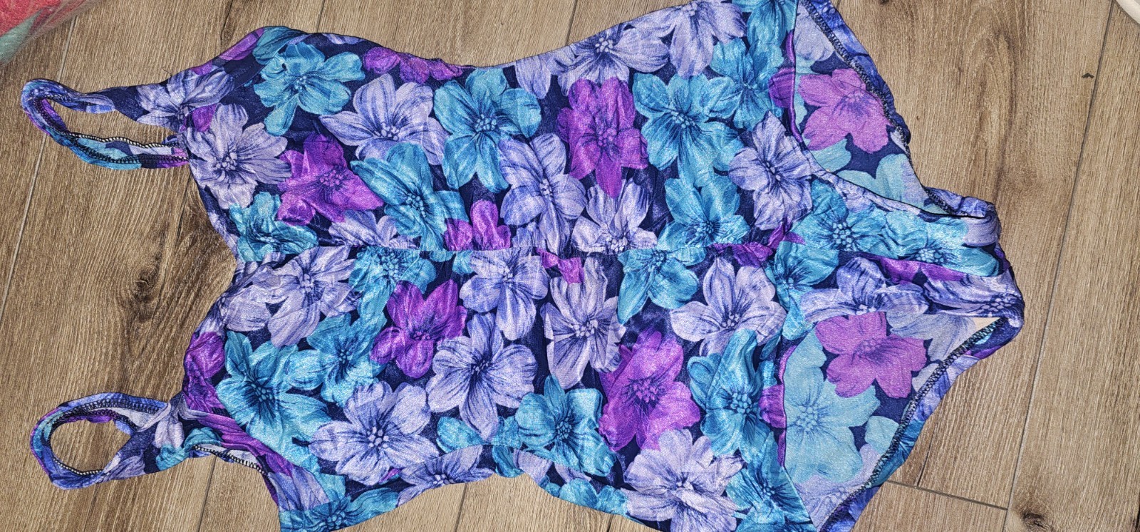 Vintage 90s Le Cove Floral One Piece Swimsuit High Cut Teal Purple Retro Size 12