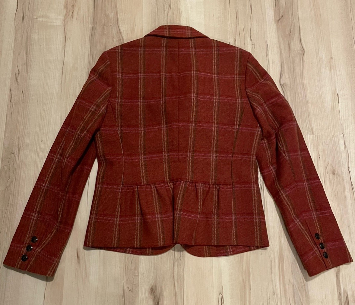 Vintage Talbots Wool Plaid Blazer Women’s Size 8 Rust Peplum Back Lined 2 Button