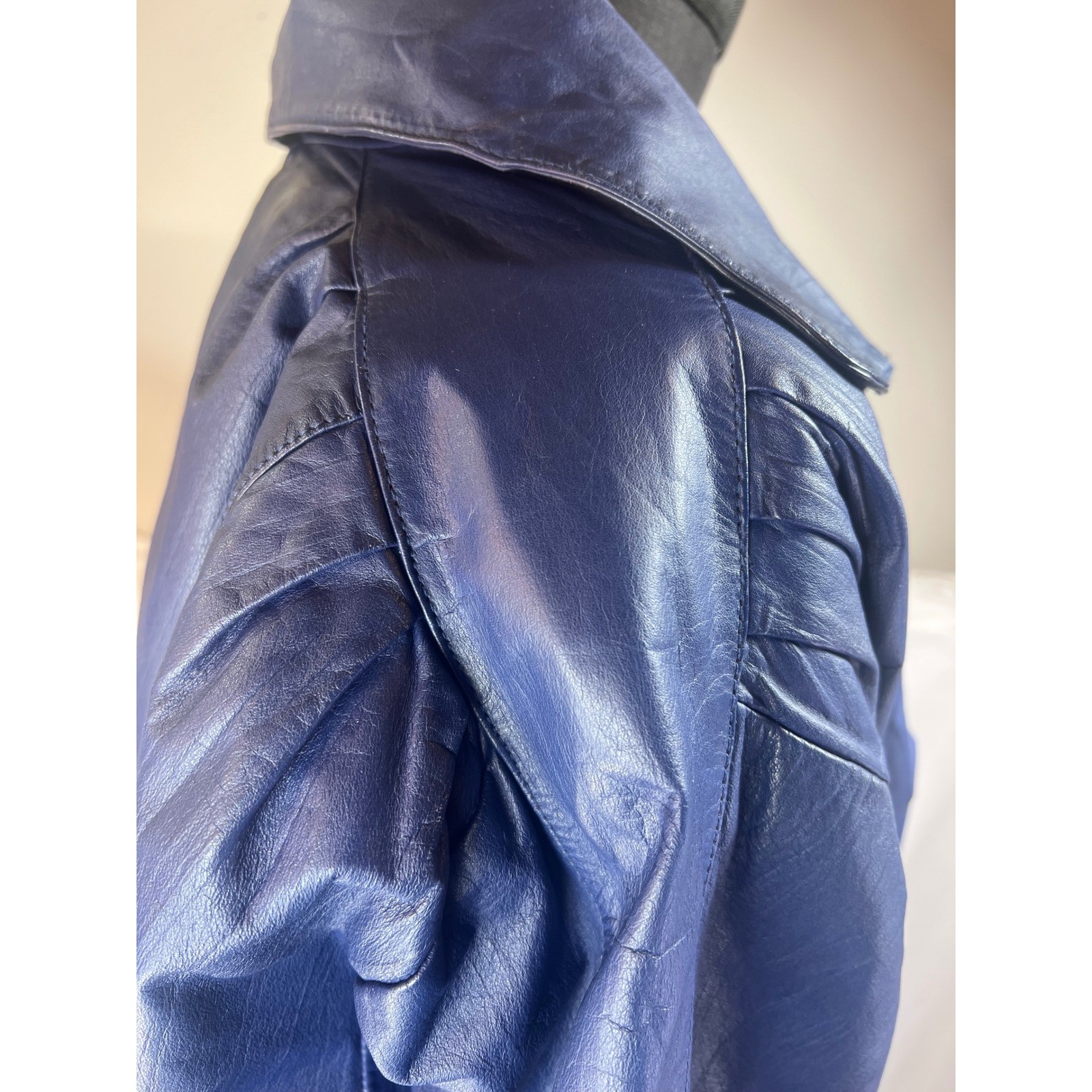 Avanti Vintage 80s Leather Bomber Jacket Cobalt Blue Puff Shoulder Womens Small