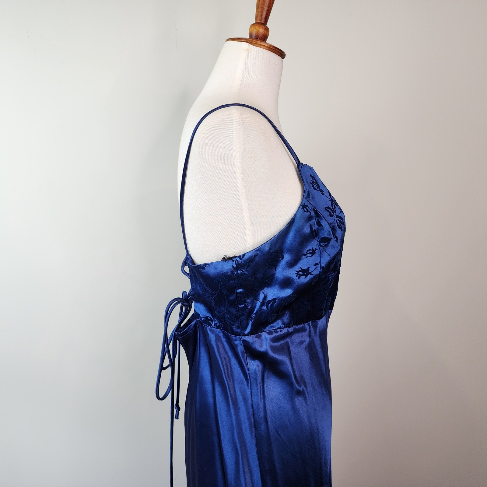 Vintage 90’s Y2K Be Smart Satin Maxi Dress 13/14 Navy Whimsigoth Witchy Prom