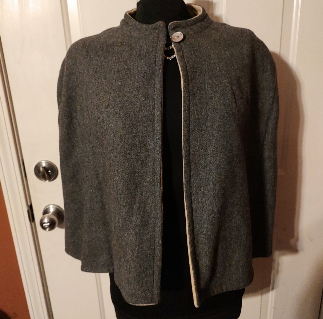 🩶🐑🤎 Stunning RARE Antique Vintage Reversible Wool Cape Shawl Wrap Stole Frock