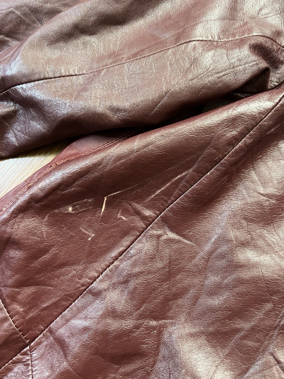 Vintage Suburban Heritage Leather Trench Coat Size 12 Burgundy Red Button 70s
