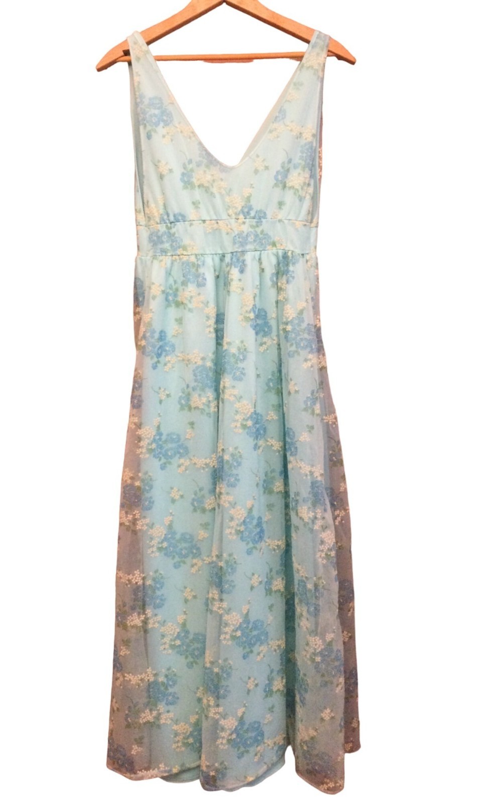 Vintage 60s Chic Lingerie Co Night Gown Fairy Dress M Floral Sheer Overlay Glam