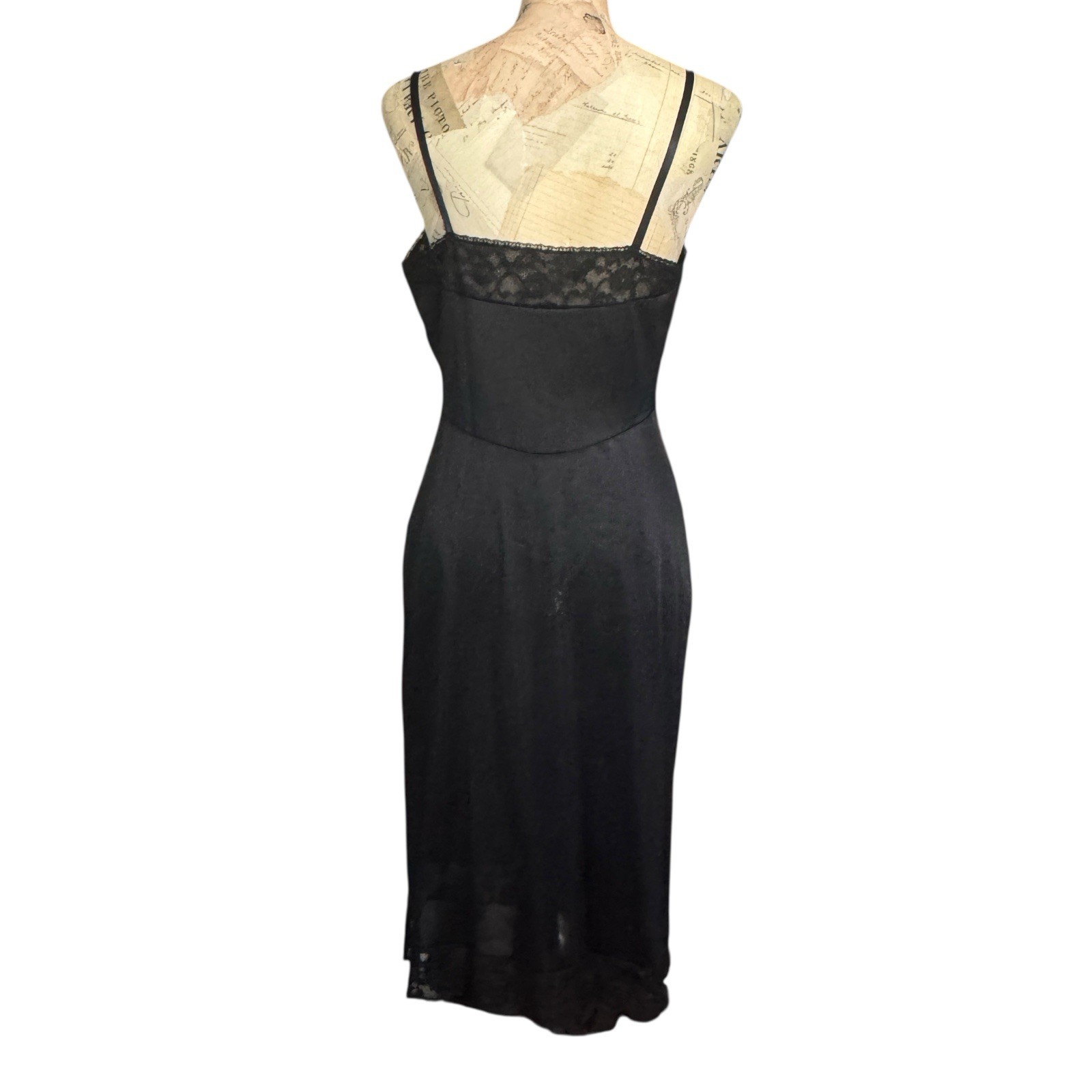 VTG 1960s Vanity Fair Slip Womens 34T Black Nylon Lace Lingerie Sissy Boudoir