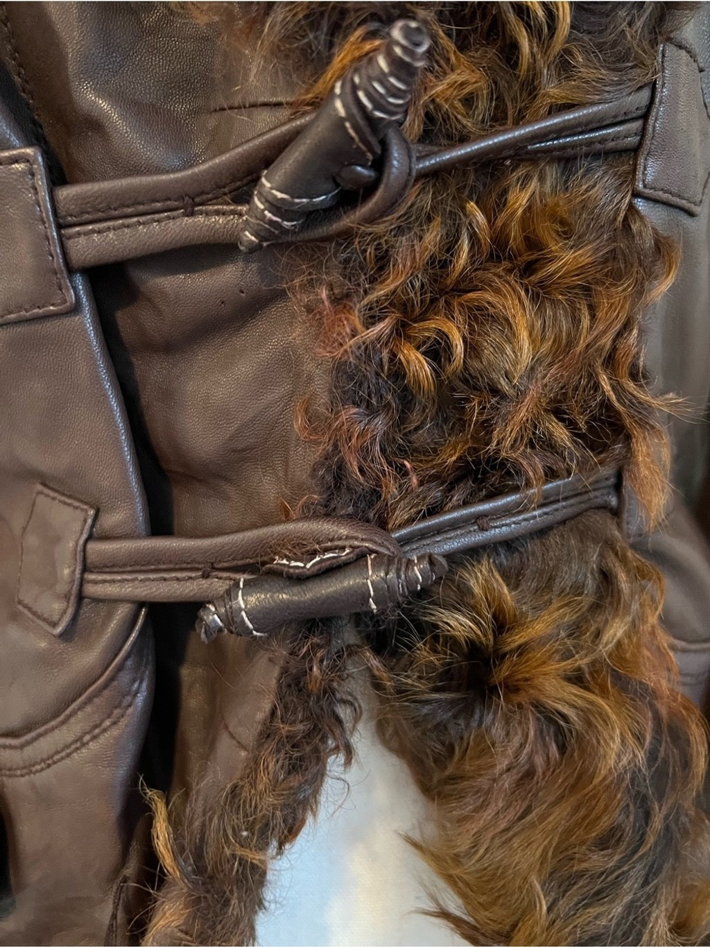 Vintage Brown Genuine Leather Shearling Moto Jacket Fur Collar Toggle Size XS-S