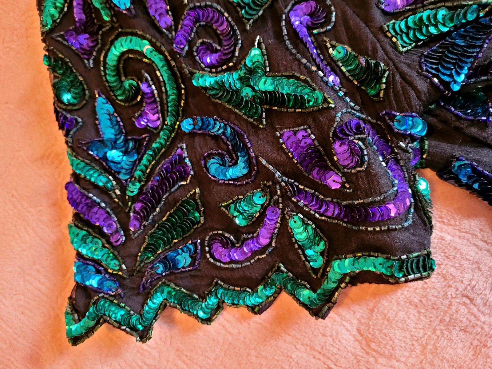 Stunning vintage Laurence Kazar beads&sequins on black silk SZ XL