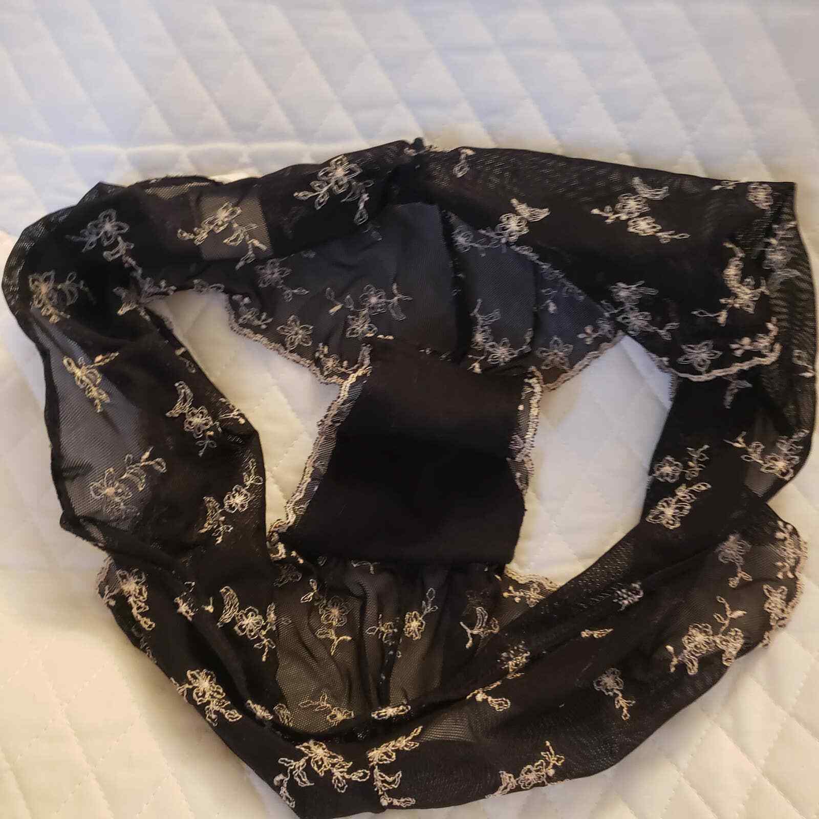 Vintage Delicates Panties Sheer Lace Black Floral Embroidery Sz 7 L JC Penny