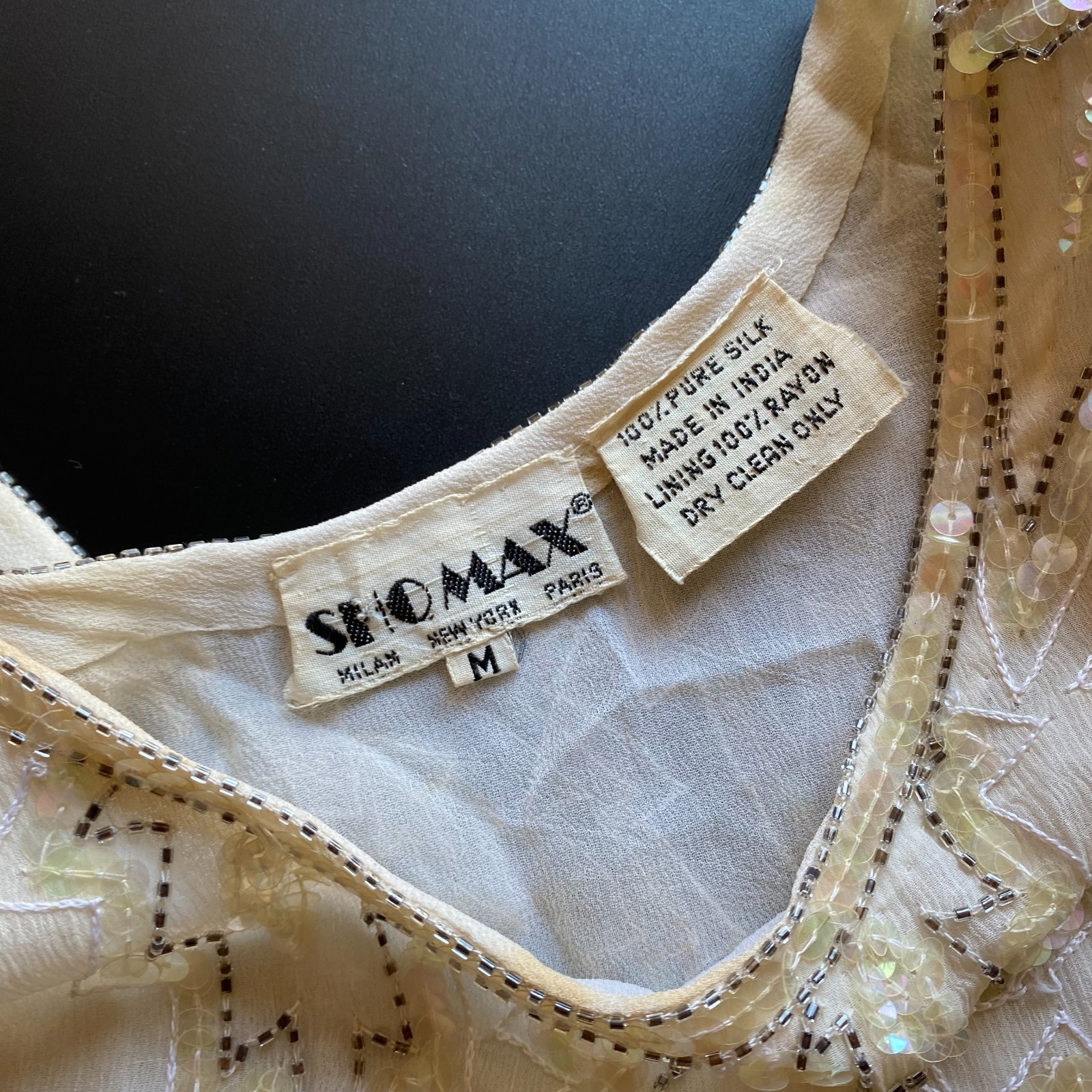 Vintage 1980s Shomax Hand-Beaded Silk Dress Size M Cocktail Party Evening Wear