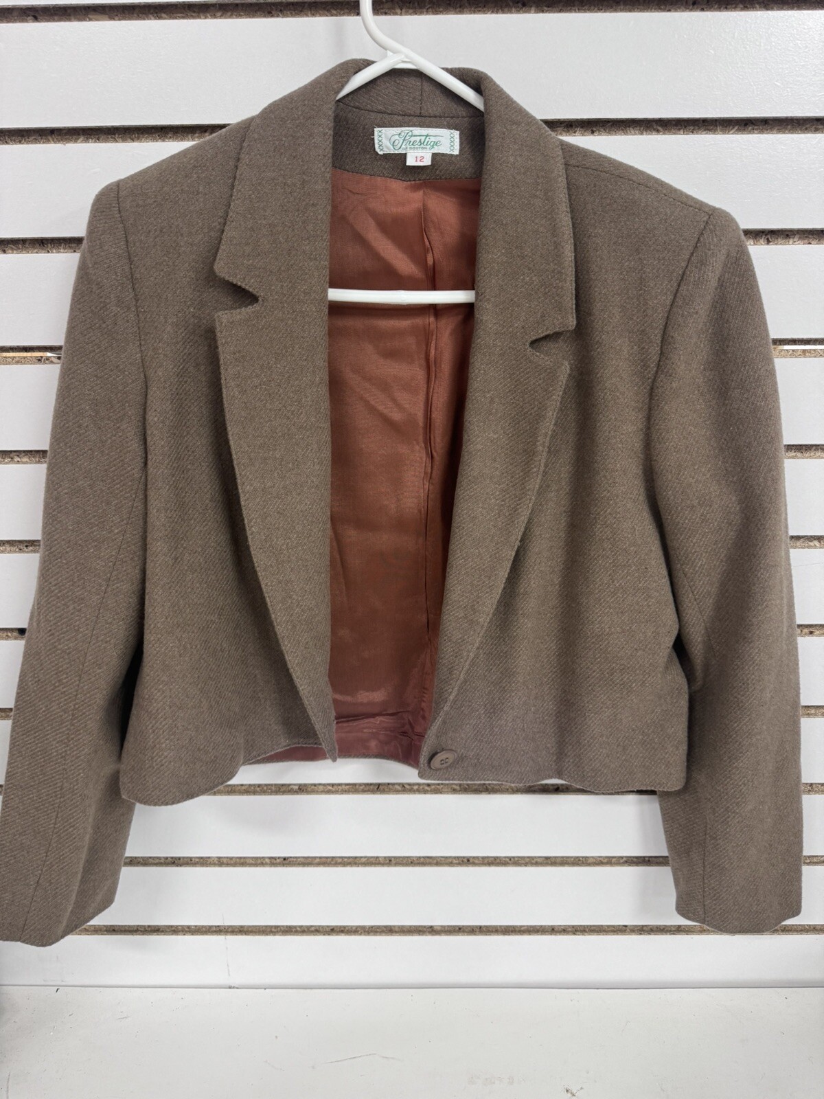 Vtg 70’s PRESTIGE OF BOSTON Cropped Wool JACKET BLAZER WOMEN’S SIZE 12 BLHN