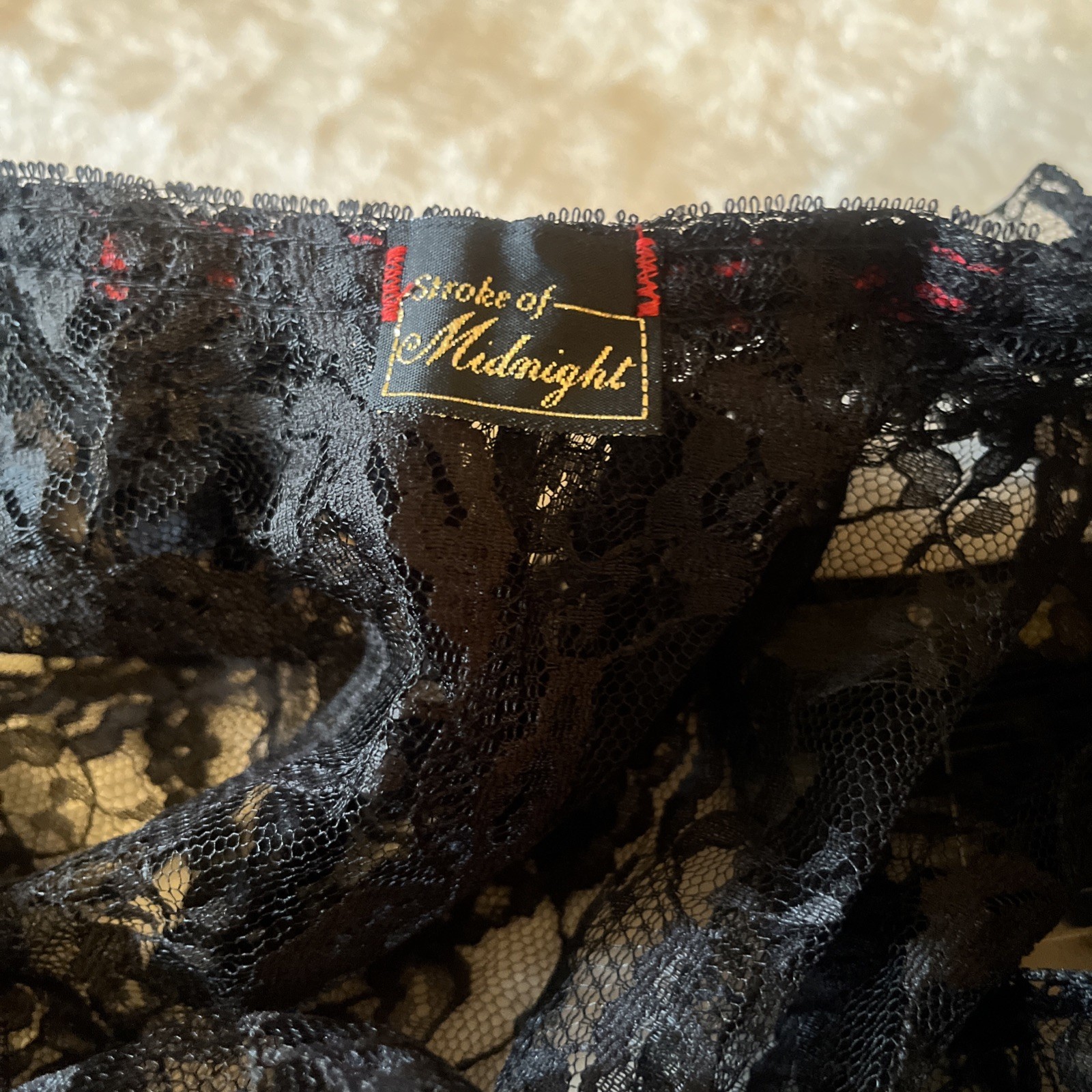 Vtg Stroke of Midnight black Lace Off Shoulder Lingerie Gown 80’s L USA