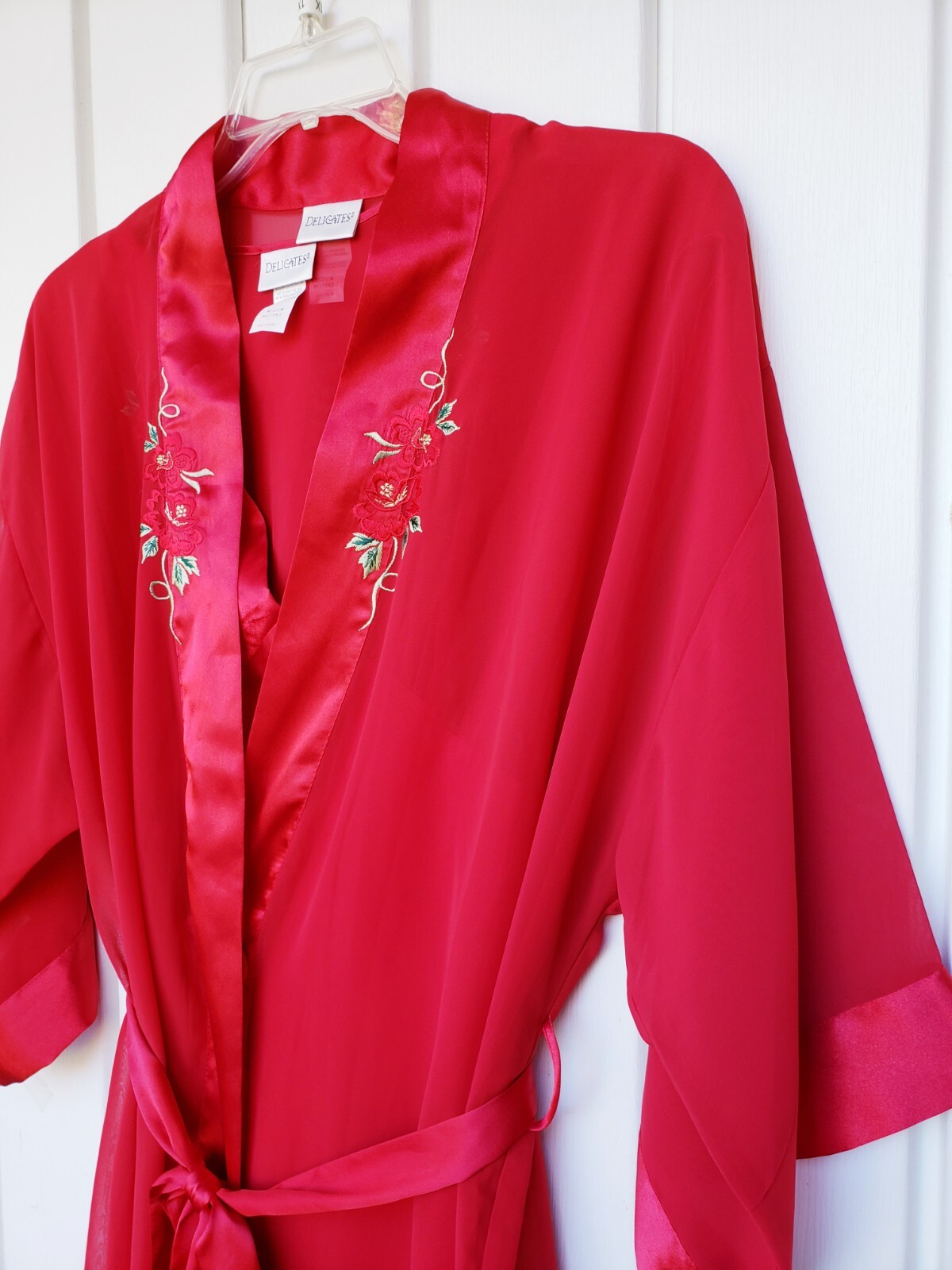 Vintage JCPenney Delicates Red Satin Floral Robe Set Size Medium NEW Fem