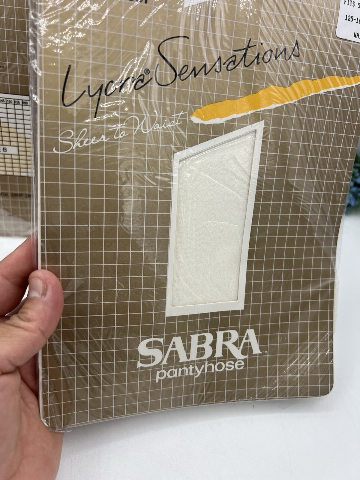 2 Vtg Sabra Lycra Sensation Sheer To Waist Pantyhose White Size B 125-165 Lbs